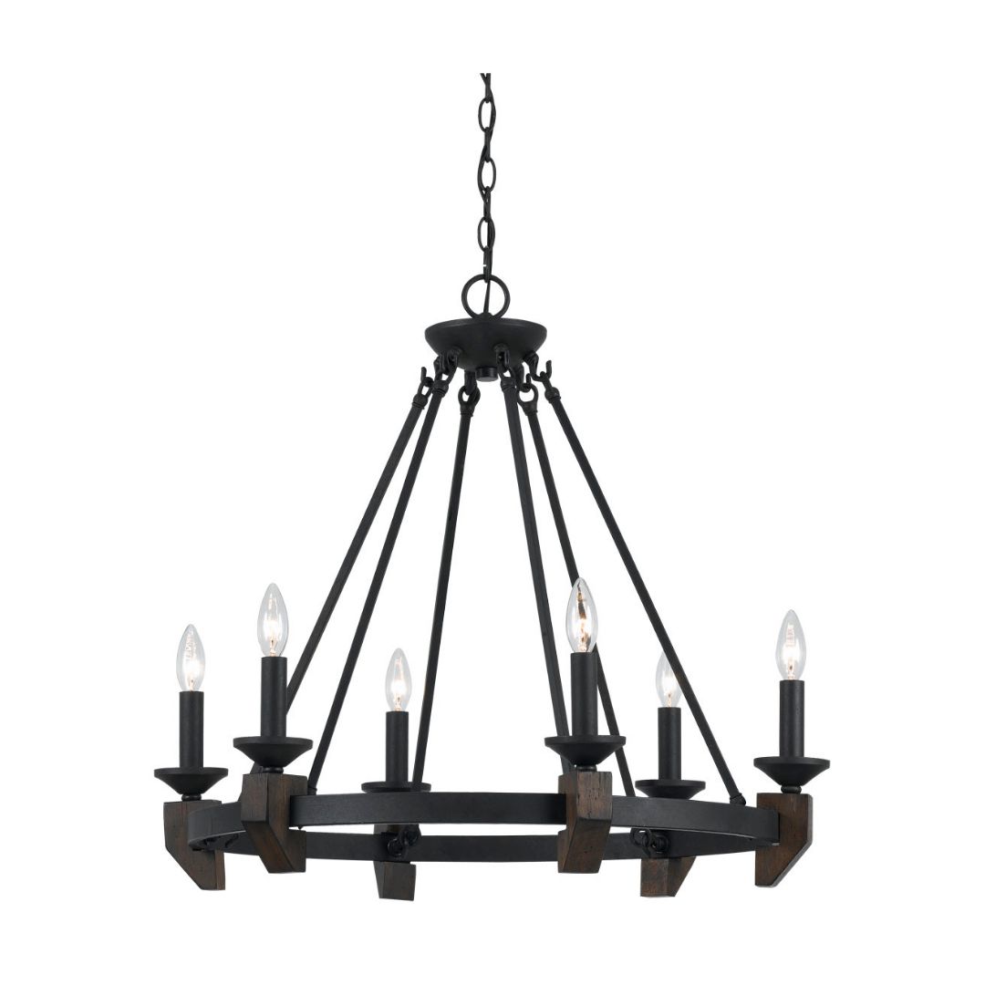 Cal Lighting 60W X 6 Cruz Metal and Wood Chandelier - Modern Farmhouse Ceiling Light Fixture for Dining Room, Living Room, Bedroom, and Foyer
