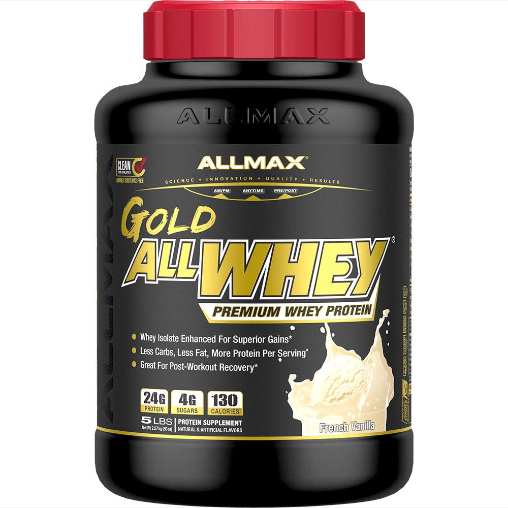 ALLMAX Nutrition Gold ALLWHEY Protein Powder - 5lb Whey Protein Blend for Muscle Growth & Post Workout Recovery | 24g Protein per Serving, Gluten Free, Vanilla Flavor | Ideal for Gym, Fitness & Bodybuilding