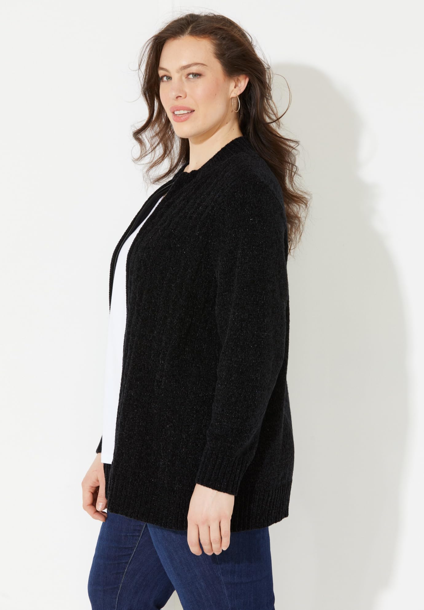 Catherine's Women's Plus Size Soft Chenille Zip-Up Cardigan Sweater - Cozy Lounge Wear for Home & Office