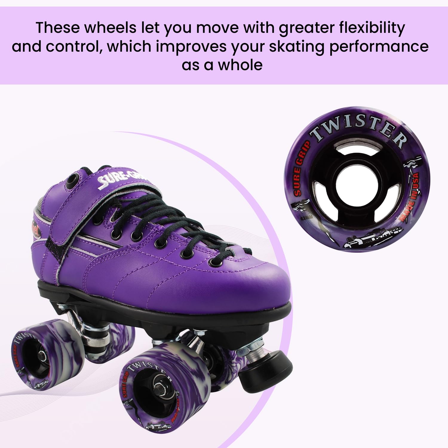 Sure-Grip Twister Roller Skates Wheels - 95A Hardness, 62mm x 42mm Urethane Material, Stylish & Smooth Sliding Wheels, Pack of 8 - Perfect for Indoor and Outdoor Skating