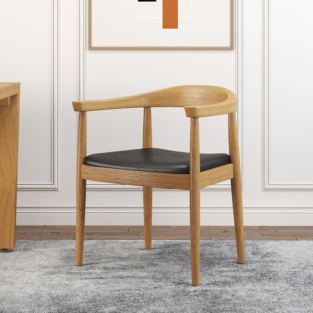 Modern Curved Back 4-Piece Dining Chair Set - Upholstered Leather & Walnut Wood Armchairs for Kitchen, Dining Room, and Restaurant Use