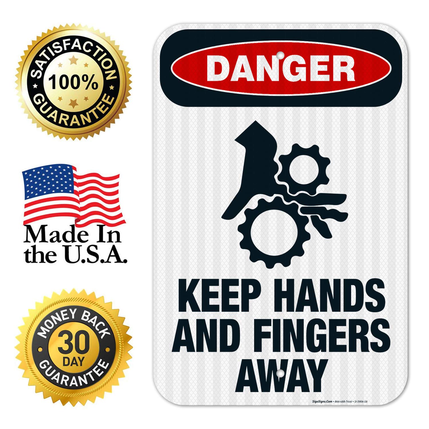 OSHA Danger Sign - Keep Hands and Fingers Away | 12x18 Inches Reflective Aluminum Safety Sign | 3M EGP Fade-Resistant for Indoor/Outdoor Use | Made in USA | Perfect for Factories, Warehouses & Construction Sites