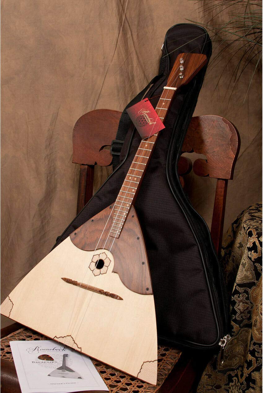 Premium Roosebeck Balalaika Prima Deluxe - Handcrafted Sheesham Wood Russian Folk Instrument with Gig Bag & Extra Strings Set - Perfect for Performances, Practice & Traditional Music Lovers