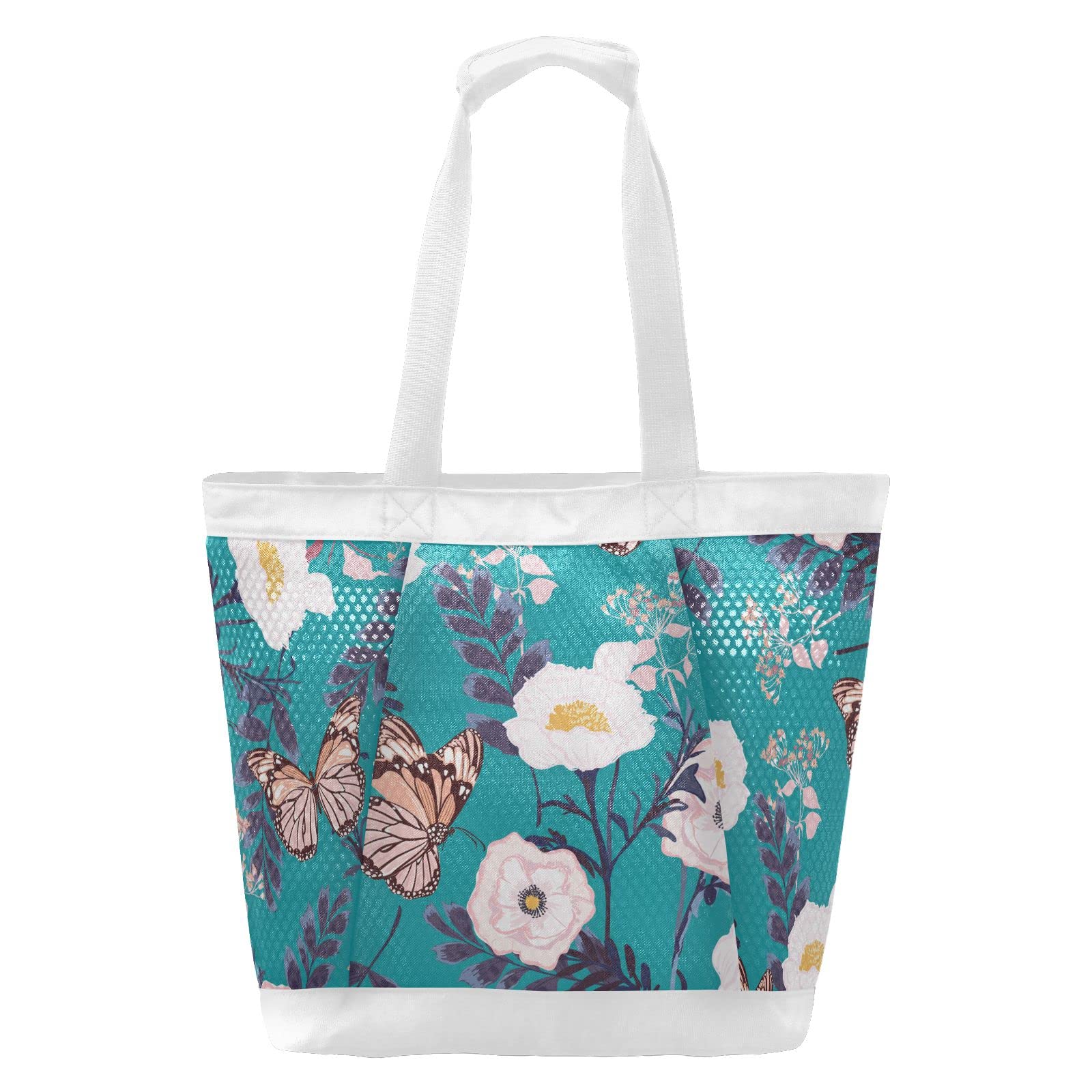 J JOYSAY Floral Blooming Flowers Mesh Beach Tote Bag - Large Waterproof & Sandproof Beach Bag for Women, Perfect for Pool, Gym, Sports, Travel & Summer Outings