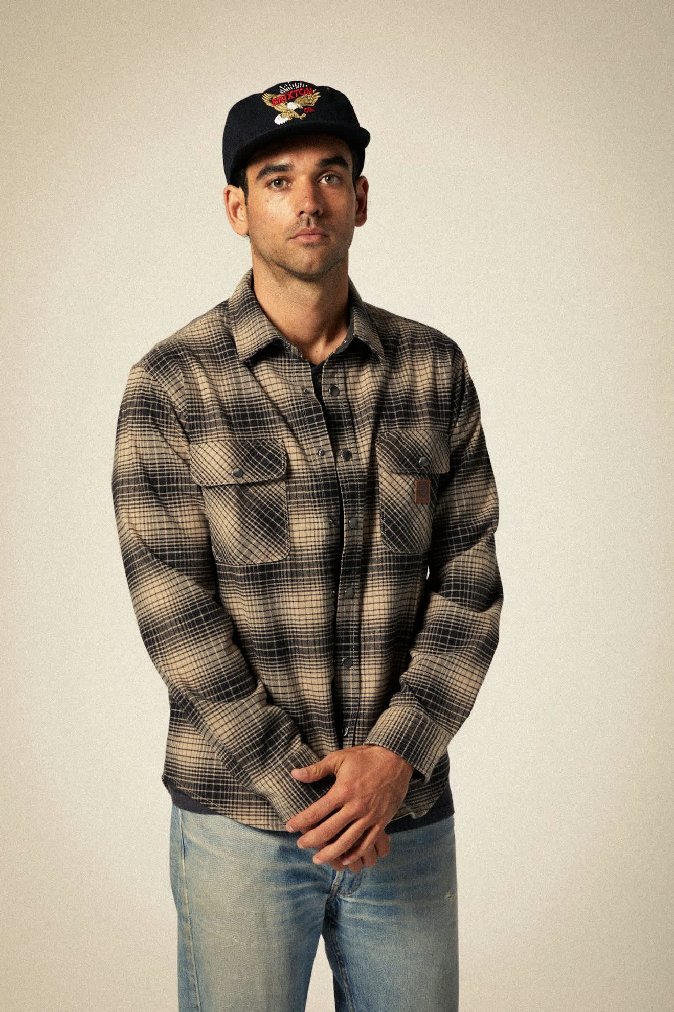Builders Bowery Stretch Water-Resistant Long Sleeve Flannel Shirt for Men - Black/Cinder Grey - Durable Workwear for Outdoor Activities & Casual Wear