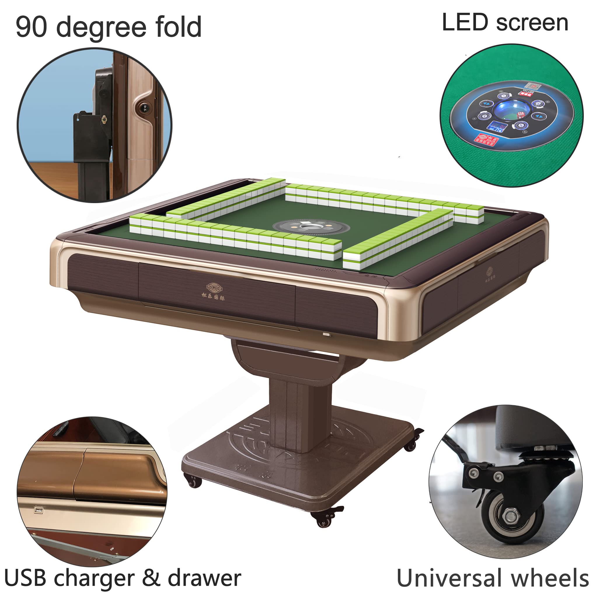 Automatic Folding Mahjong Table with 144 Tiles (Blue & Green) - Portable Foldable Design with 2 Tile Sets & Cloth Cover - Perfect for Game Nights, Family Gatherings & Asian-Themed Parties