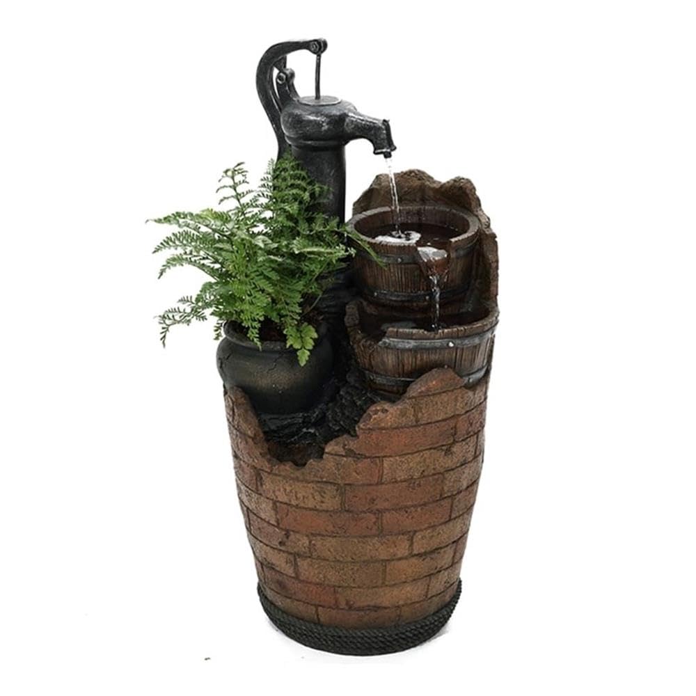 Bowery Hill Modern Brown Resin Water Pump Fountain - Outdoor Garden Decor, Patio & Backyard Water Feature for Relaxation