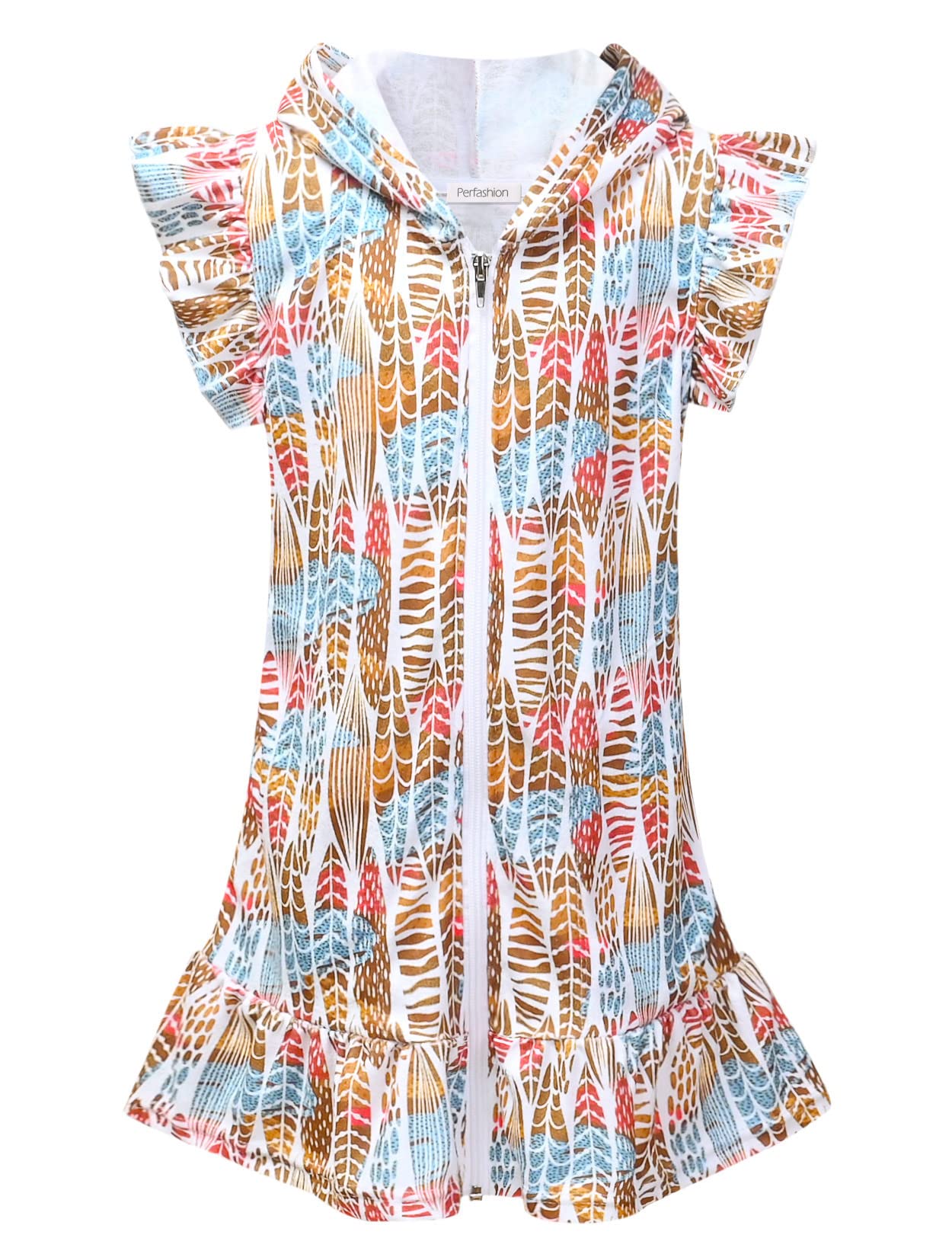 Perfashion Girls' Terry Hooded Zip-Up Swim Cover Up - Soft & Comfortable Beachwear for Kids - Perfect for Pool, Beach & Vacation