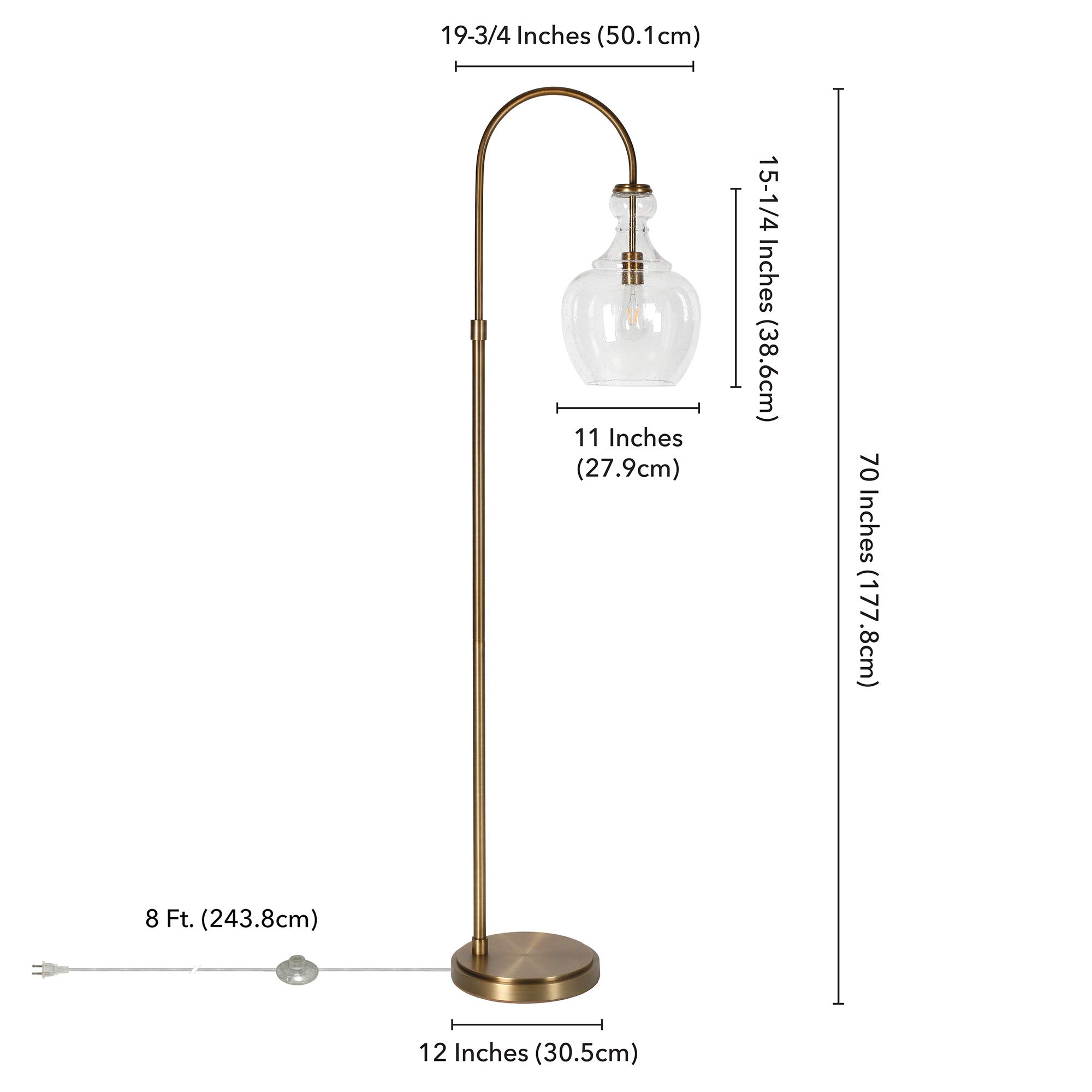 Henn&Hart Arc Floor Lamp with Glass Shade - Brass/Seeded Finish Modern Lighting for Home Office, Bedroom & Living Room | Adjustable Reading Light & Ambient Illumination for Cozy Spaces