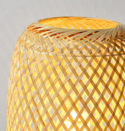 Natural Bamboo Desk Lamp with Wood Base & Rattan Shade - Modern Rustic Table Light for Bedroom, Office, Study, Patio - Eco-Friendly Wicker Basket Egg Design for Home Decor
