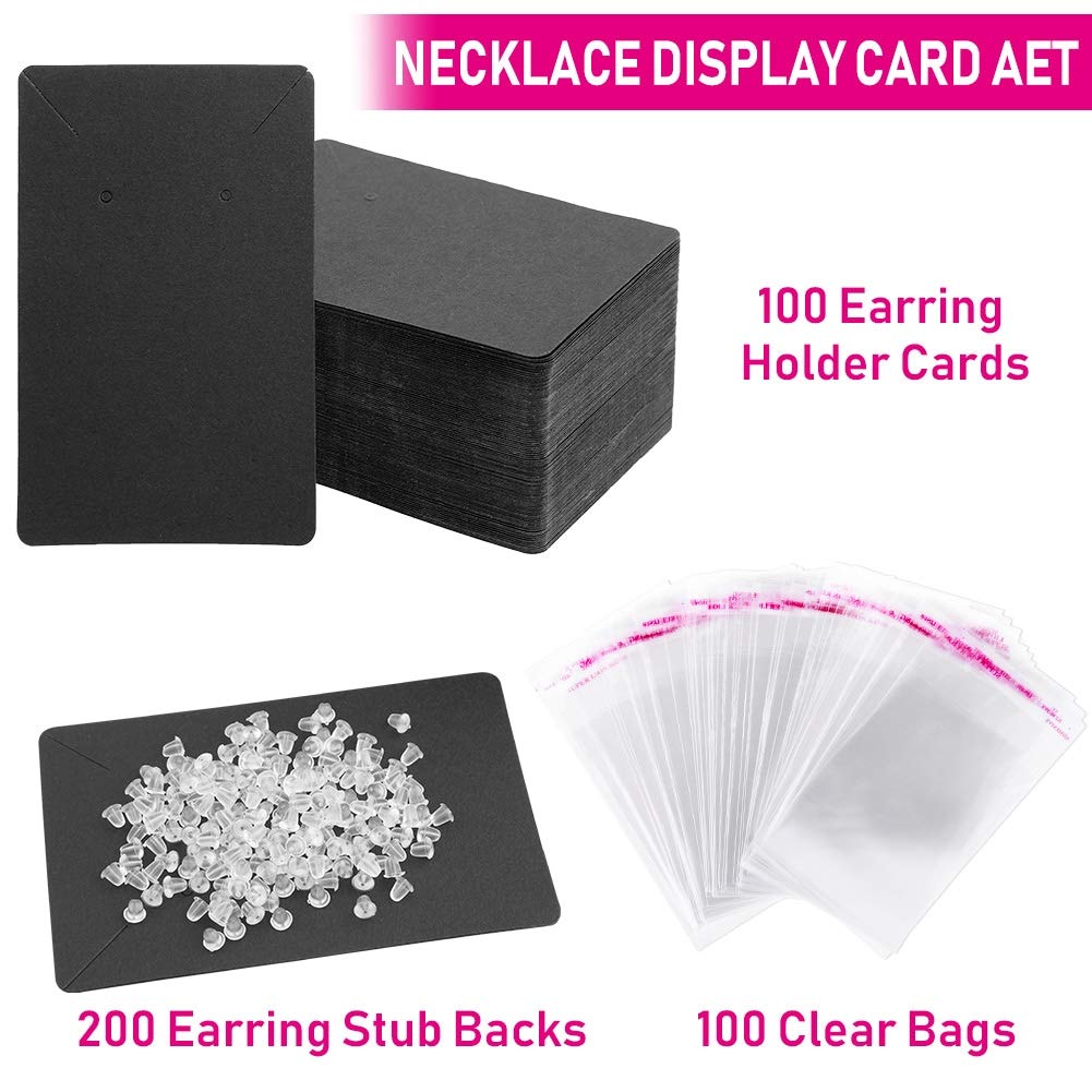 Anezus Premium Earring Display Cards - Jewelry Packaging Holder with Earring Bags & Backs - Elegant Black Earring Cards for Necklace & Jewelry Retail Display - Perfect for Boutiques, Craft Shows & Online Store Photography