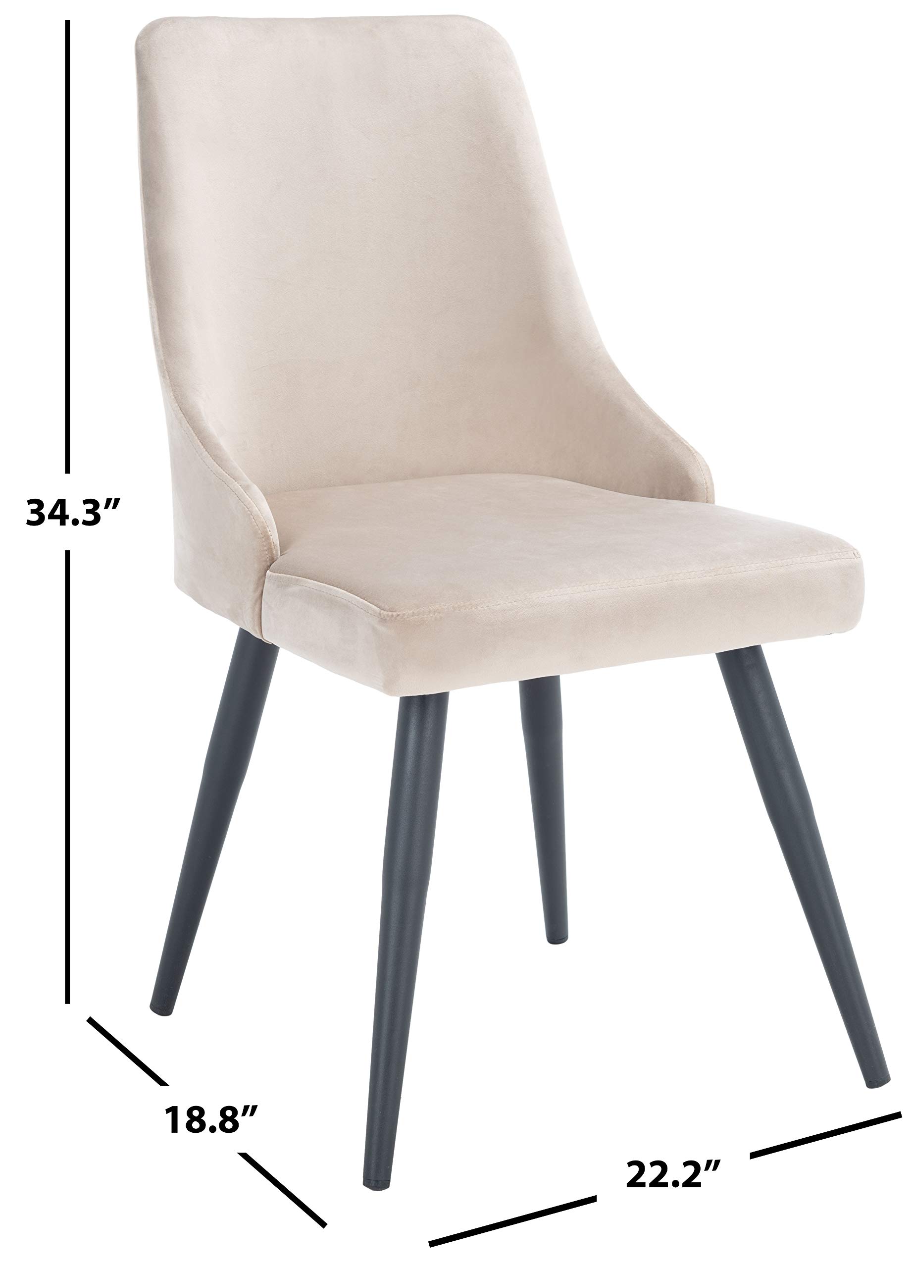 SAFAVIEH Zoi Velvet Dining Chairs Set of 2 - 19 Inch Modern Upholstered Side Chairs for Kitchen, Dining Room & Office - Taupe & Black Velvet Fabric Seating