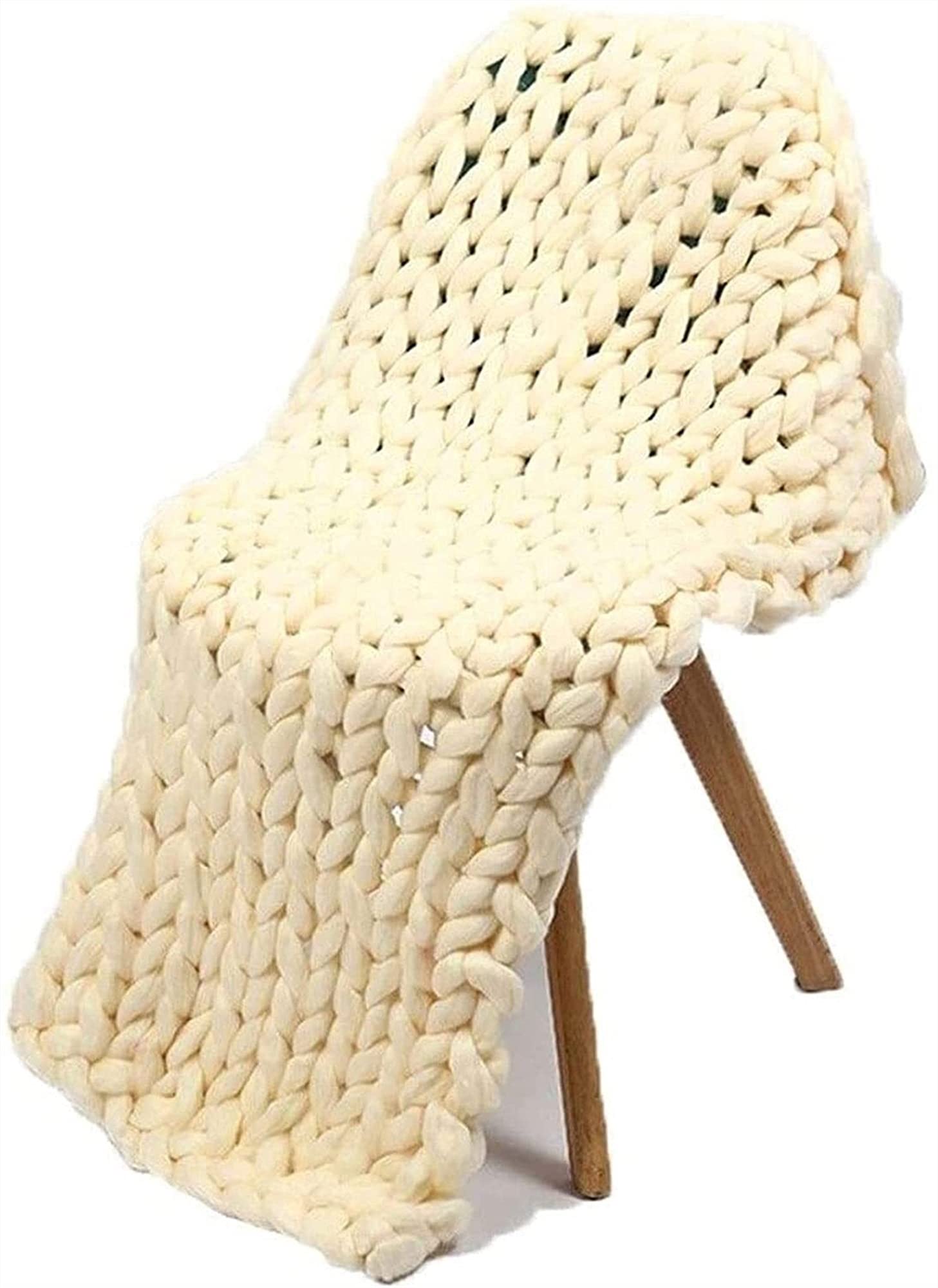 Chunky Knit Blanket - 40x40in (100x100cm) Handmade Arm Knitted Throw Blanket for Cozy Sofa, Bed & Fireplace - Soft Yarn Blanket for Winter Warmth & Home Decor