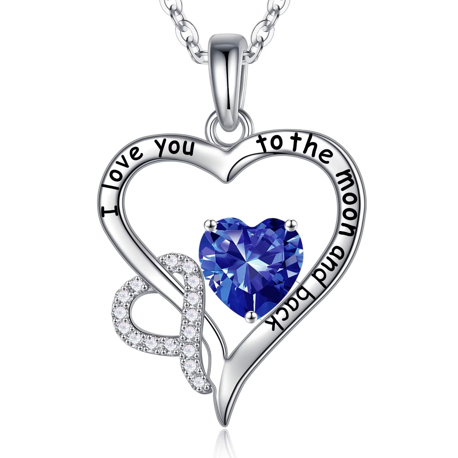 Double Heart Pendant Necklace for Women - 925 Sterling Silver Birthstone Necklace | Romantic Love You Gift for Valentine's Day, Mother's Day, Anniversary, Christmas & Birthday | Perfect Jewelry Gift for Wife, Mom & Girlfriend | Ideal for Date Nights, Proposals & Special Occasions