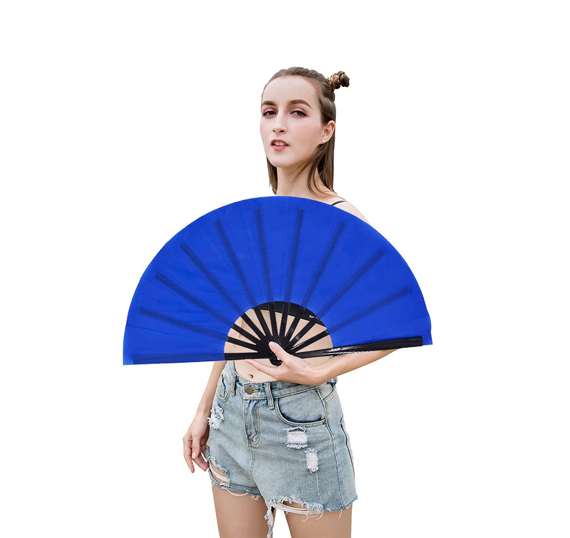 Amajiji Large Folding Hand Fan - Traditional Chinese & Japanese Style Nylon Cloth Handheld Fan for Dancing, Wedding, Cosplay, Home Decor and Gift Giving - Perfect for Summer Cooling, Asian Culture Events & Performance Arts