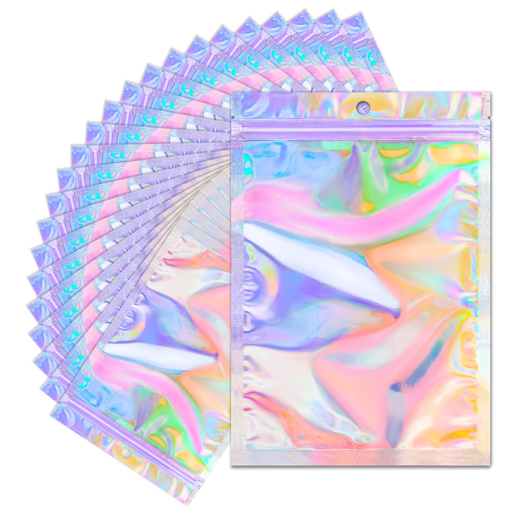 100 Pack 4x6 Inch Holographic Mylar Bags - Resealable Smell Proof Zipper Bags for Food Storage & Small Business Packaging | Perfect for Candy, Snacks, Jewelry & Craft Supplies Organization