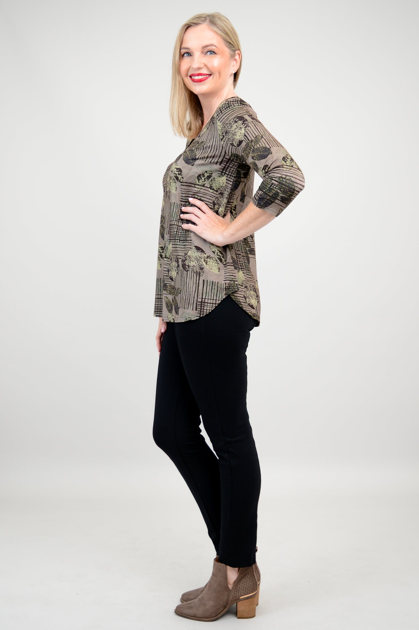 Jackie 3/4 Sleeve Bamboo Top with Fall Sketch Print - Women's Casual Blouse for Work, Date Night & Autumn Outfits - Final Sale
