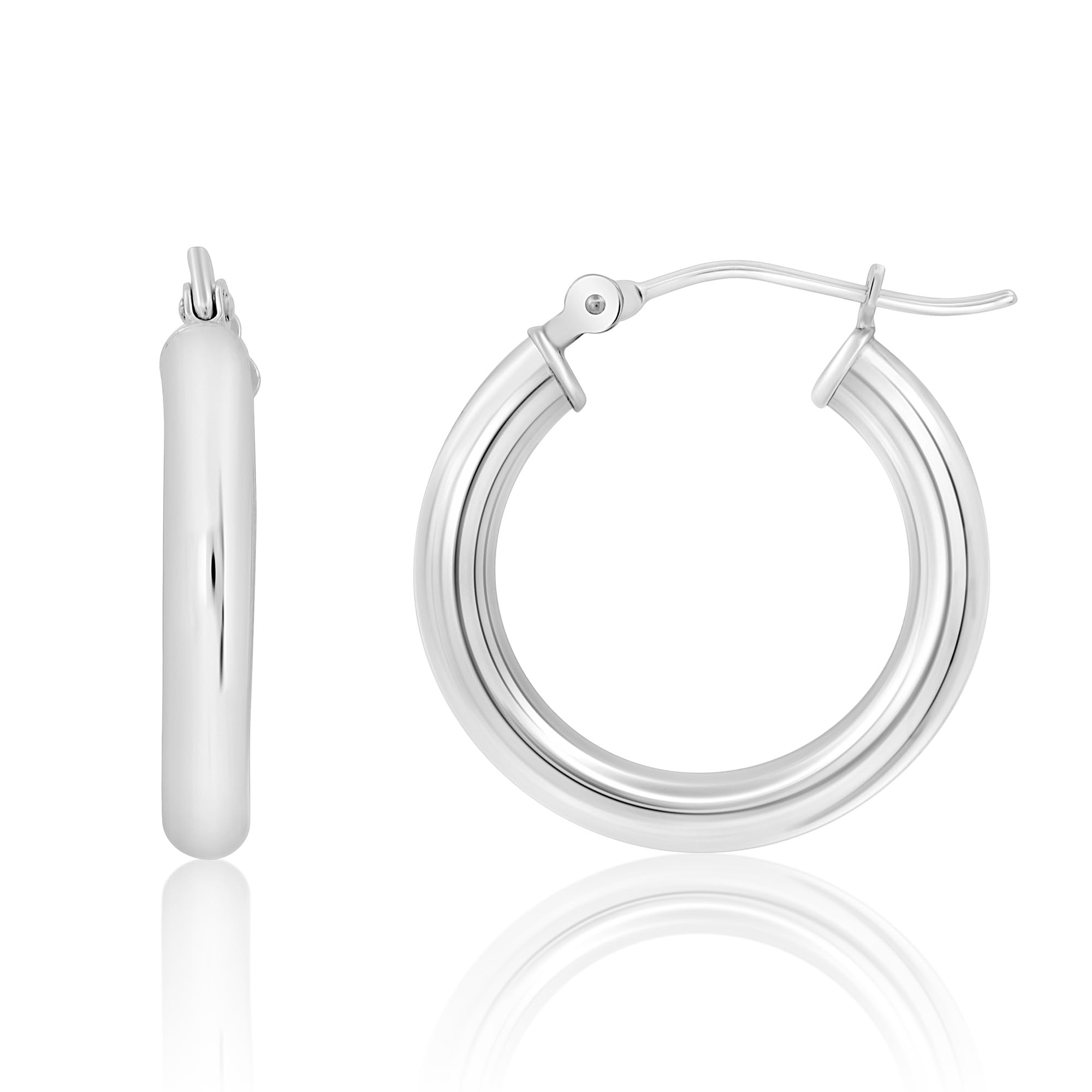 14K Solid Gold Hoop Earrings for Women - Yellow or White Gold Click-Top Hoops (0.75