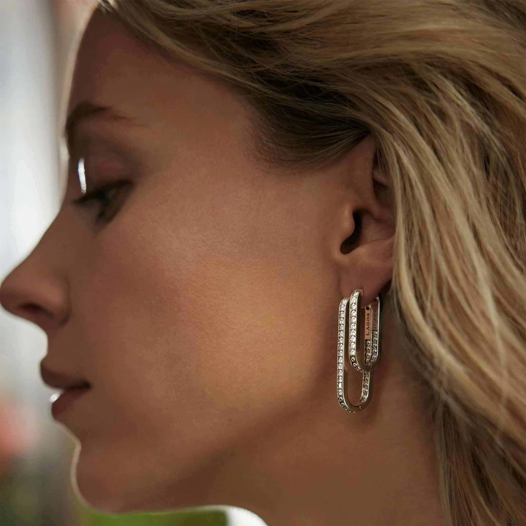 Large Diamond Hoop Earrings for Women - 14K Gold Plated Linear Drop Dangle Earrings | Perfect for Parties, Weddings & Evening Events