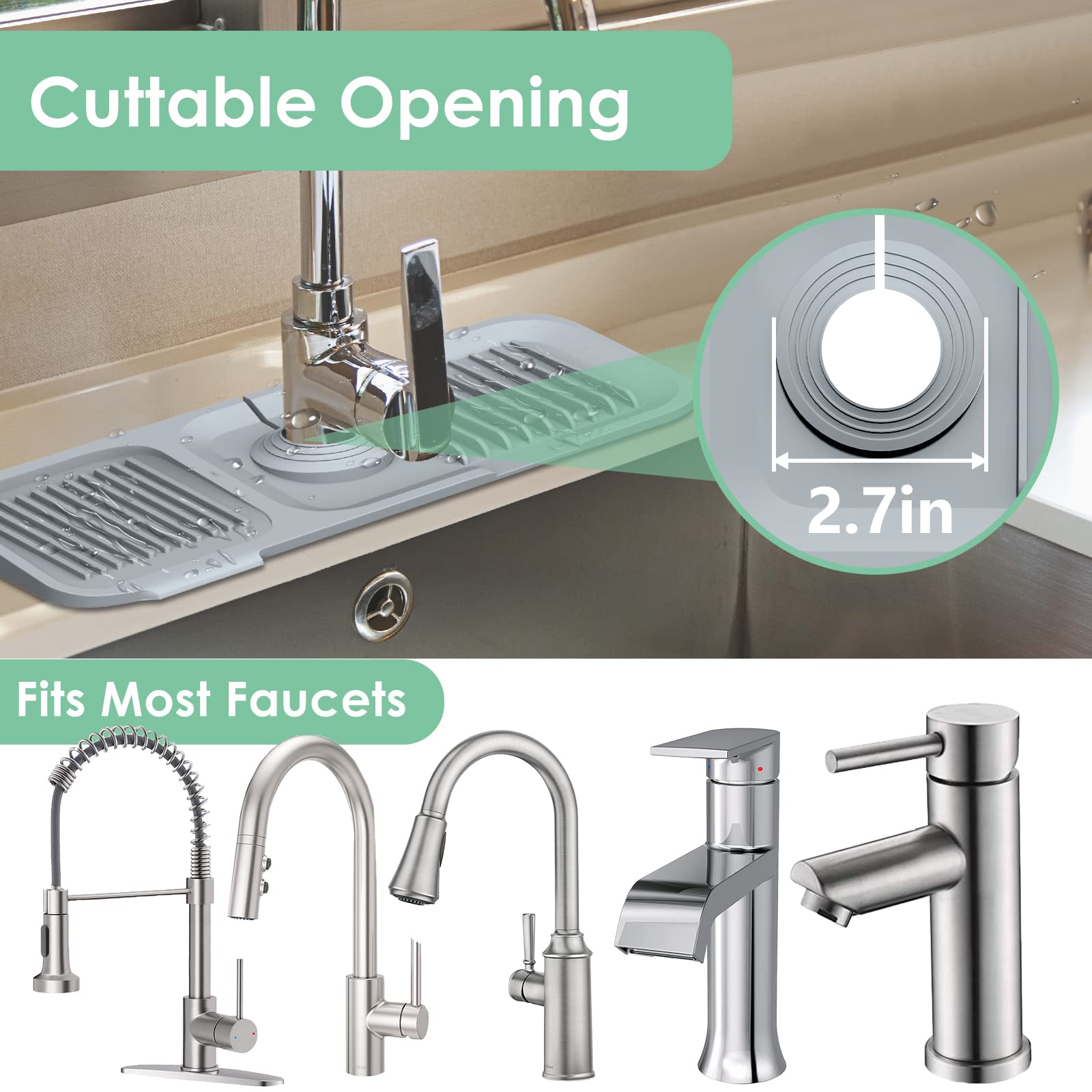 **Silicone Sink Splash Guard - Drip Catcher Tray & Faucet Handle Protector | Non-Slip Kitchen Sink Mat, Water Splash Barrier for Dish Soap & Sponge Holder | Perfect for Kitchen, Bathroom, RV & Camper Use**