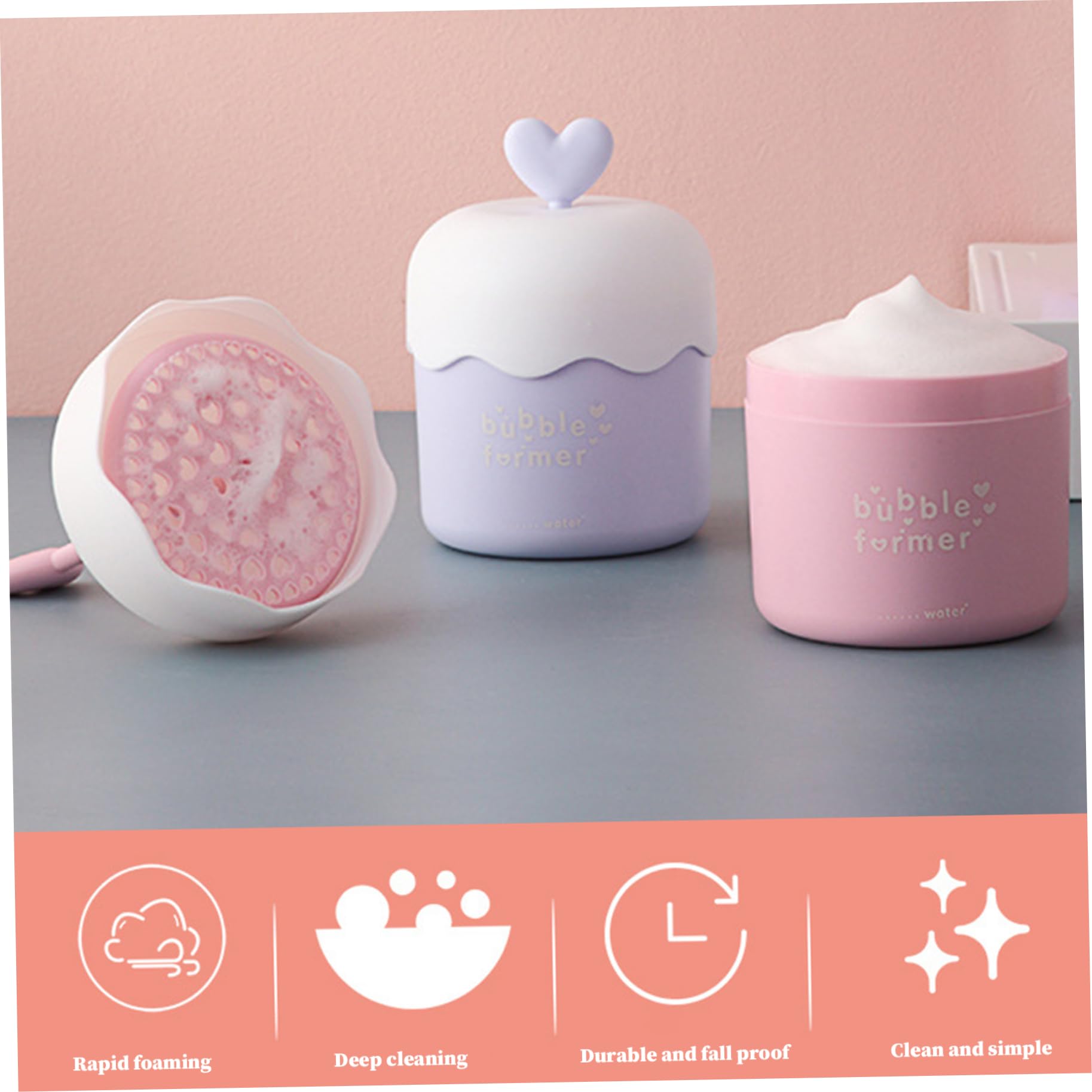 2Pcs Heart Design Foamers for Face Wash - Fast Foaming Portable Bubble Cleanser Foamer, PP Skincare Foam Maker for Home & Travel - Perfect for Gentle Daily Cleansing & On-the-Go Skincare Routine