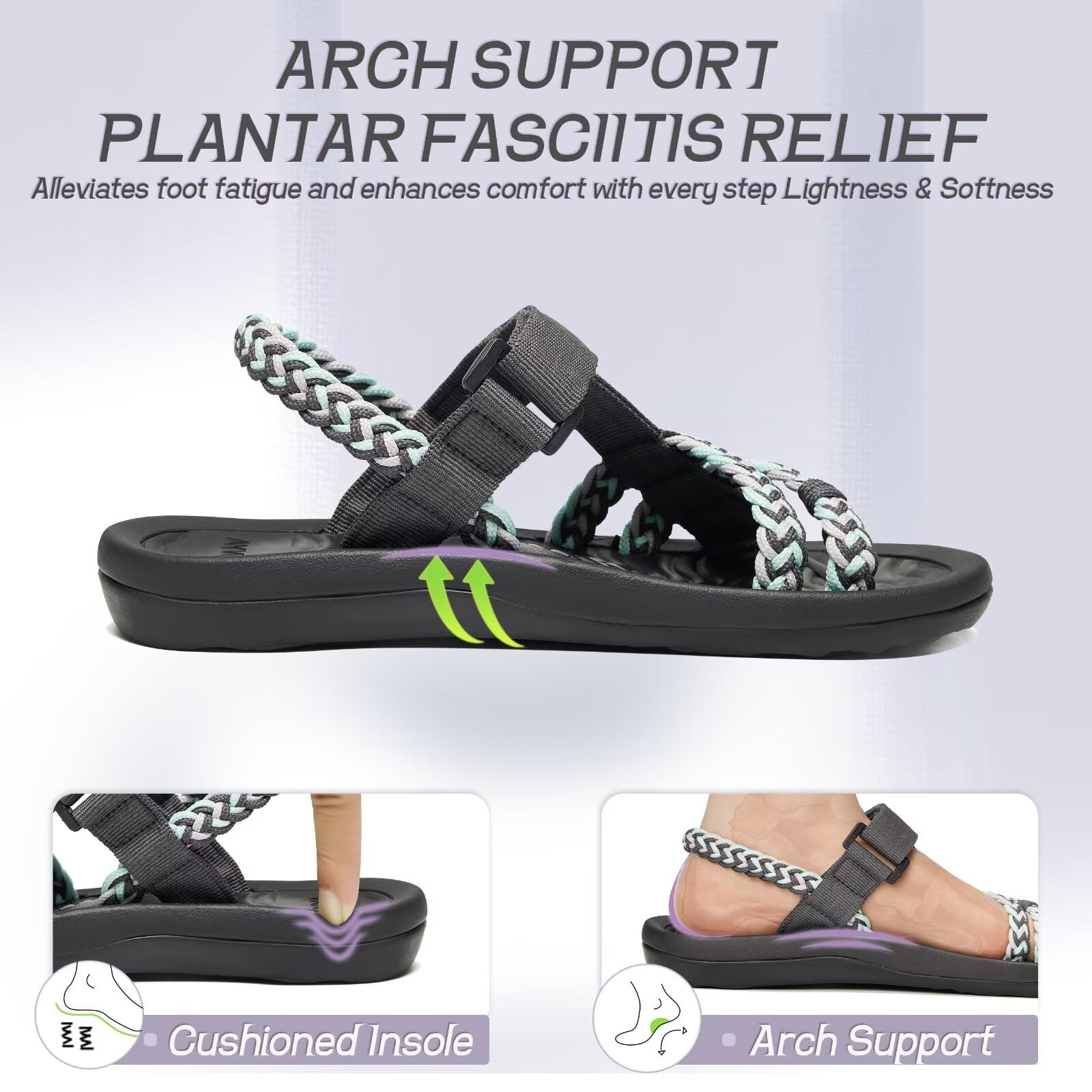 **MEGNYA Women's Hiking Sandals - Comfortable Walking Flip Flops with Arch Support, Adjustable Hook & Loop Straps - Perfect for Beach, Vacation & Outdoor Adventures**