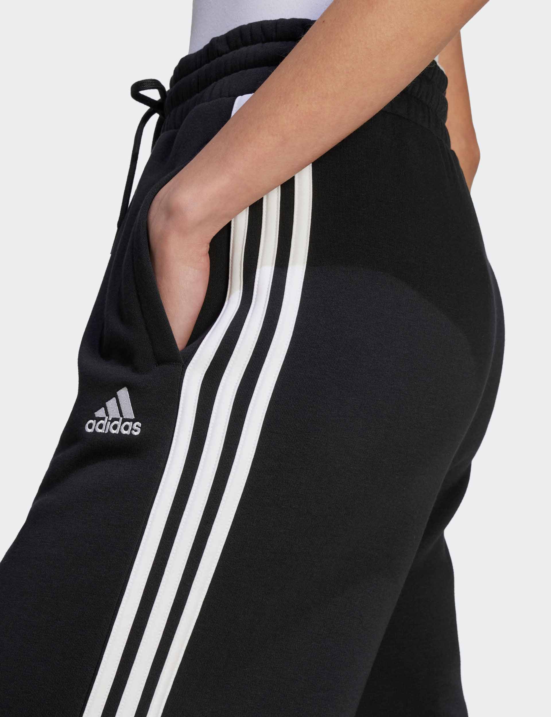 Essentials 3 Stripes French Terry Wide Joggers for Men & Women - Comfortable Black/White Sweatpants for Gym, Lounge & Casual Wear