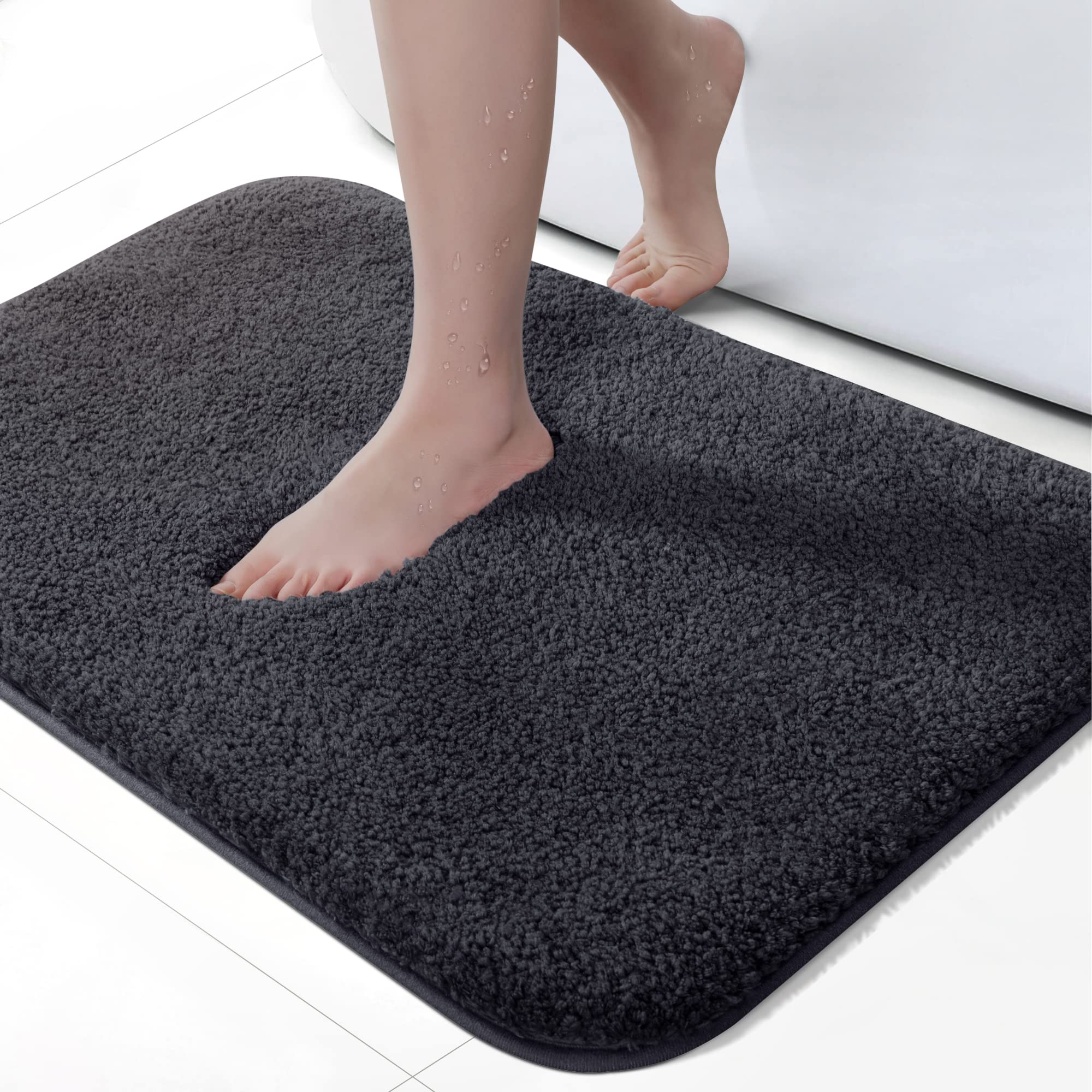 VannySucci 36 x 24 Inch Non-Slip Bathroom Rug - Ultra Soft & Durable Microfiber Bath Mat - Machine Washable, Water Absorbent, Charcoal Gray - Perfect for Bathroom, Shower & Vanity Areas