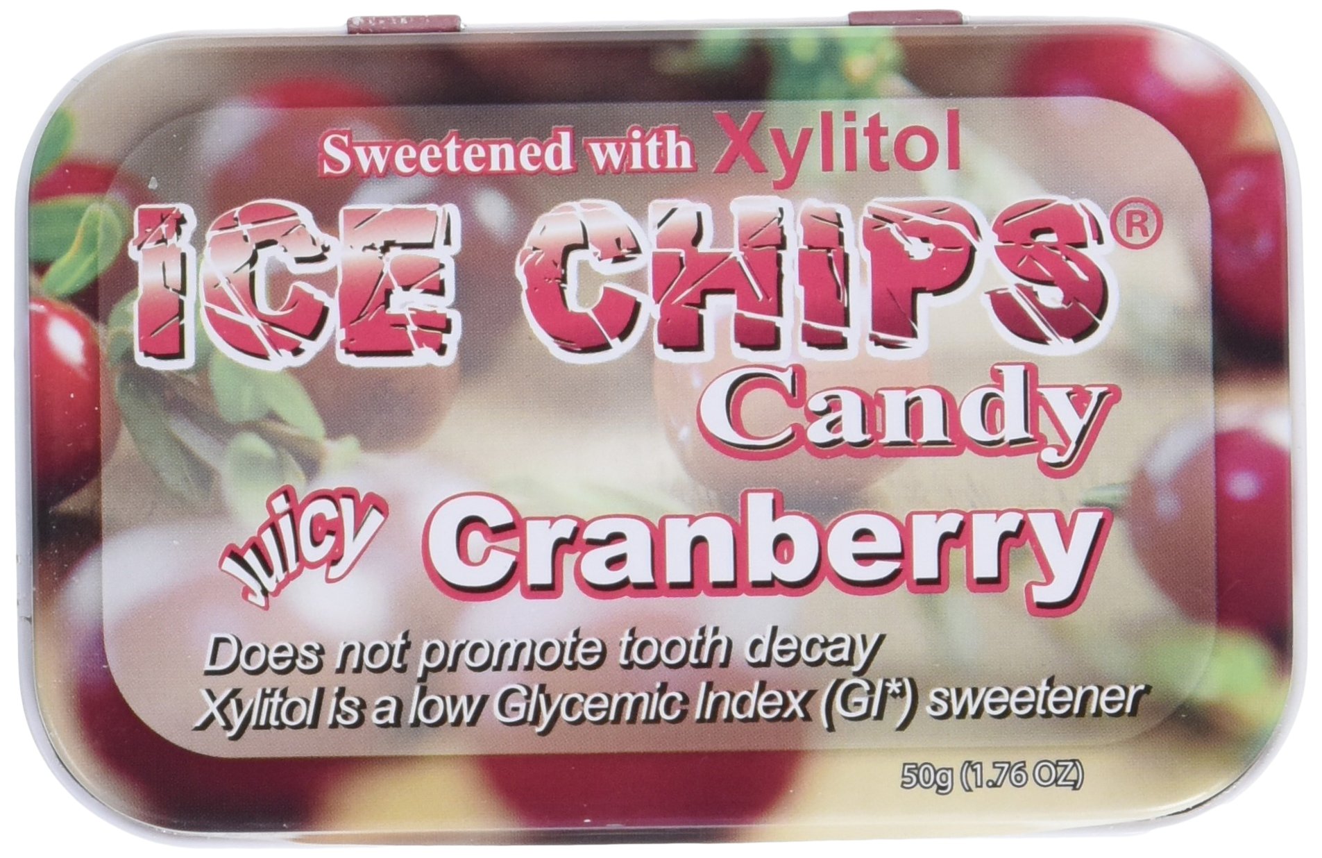 Handcrafted ICE CHIPS Cranberry Candy in Tin - 1.76oz | All-Natural Hard Candy for Gifts, Parties & Office Treats | Sugar-Free & Keto-Friendly Snack