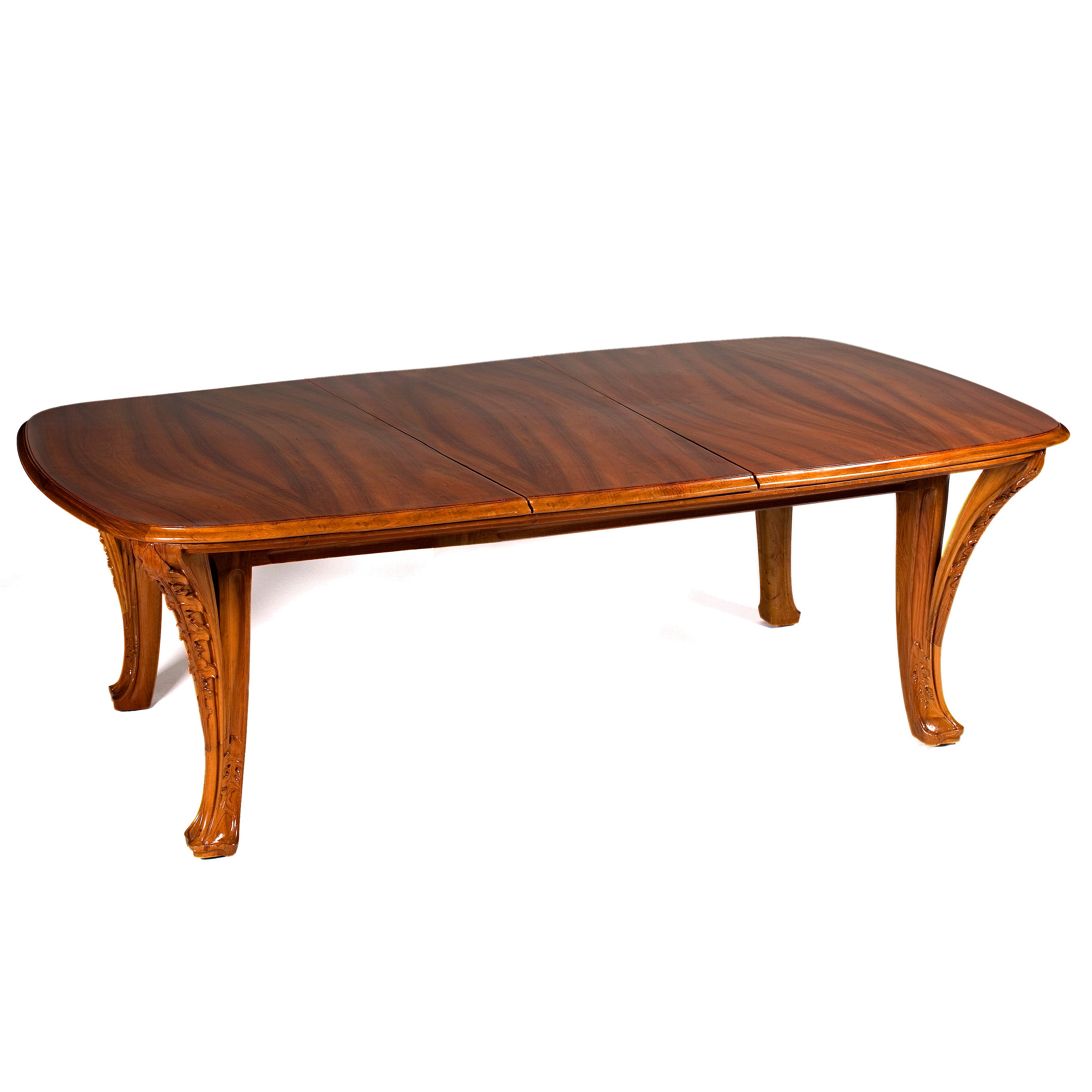 Louis Majorelle Chicorée Walnut and Oak Dining Table Set - Elegant 6-Piece French Art Nouveau Dining Room Furniture for Home & Entertaining