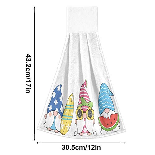 Summer Beach Gnomes Kitchen Towels Set of 2 - Absorbent Watermelon Print Hanging Hand Towels with Loops for Bathroom, Kitchen & Oven Handle - Decorative Dish Towels Perfect for Beach House, RV, and Coastal Home Decor