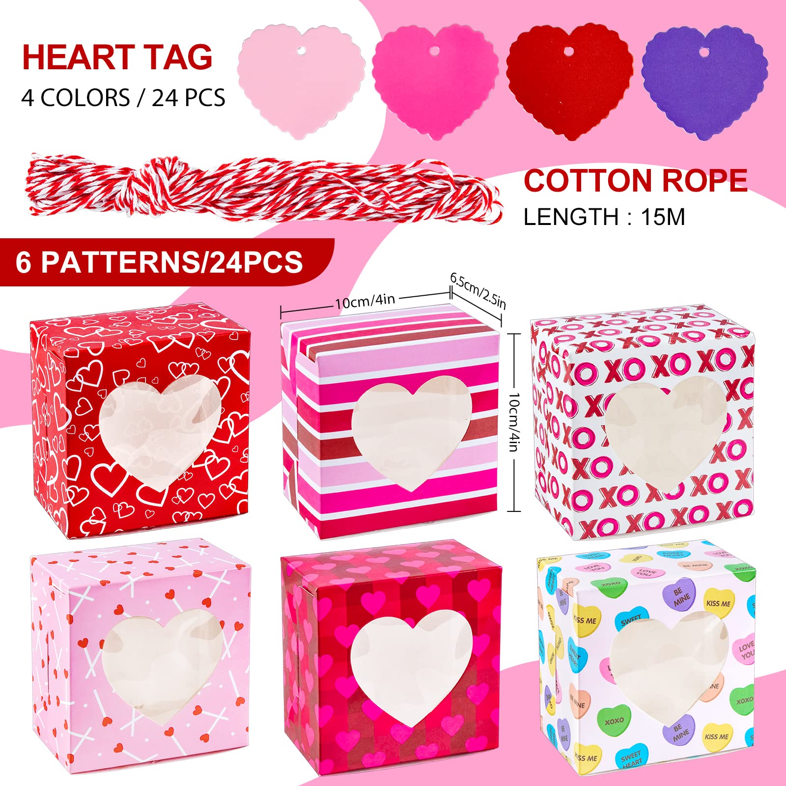 Valentine's Day Bakery Boxes 24pcs with Heart Window - for Cupcakes, Cookies & Donuts Gift Giving