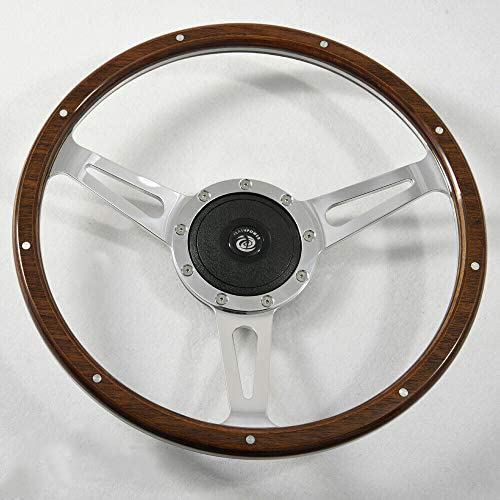 13'' Laminated Wood Steering Wheel with Horn Button - Classic Wooden Steering Wheel for Vintage Cars, Hot Rods & Restorations - Perfect for Car Enthusiasts & DIY Auto Projects