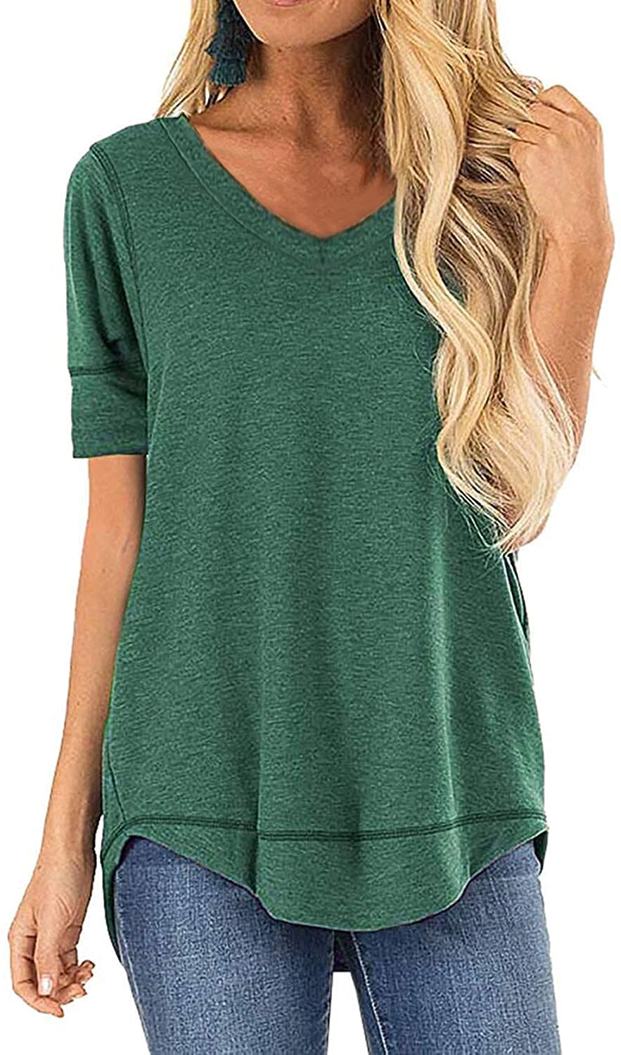 JomeDesign Women's Summer Short Sleeve V-Neck T-Shirts - Casual Tunic Tops for Beach, Vacation & Everyday Wear