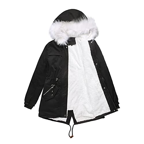 Women's Warm Fleece-Lined Winter Coat with Fur Collar - Mid-Length Hooded Padded Jacket for Cold Weather | Plus Size Outerwear for Daily Commute & Outdoor Activities
