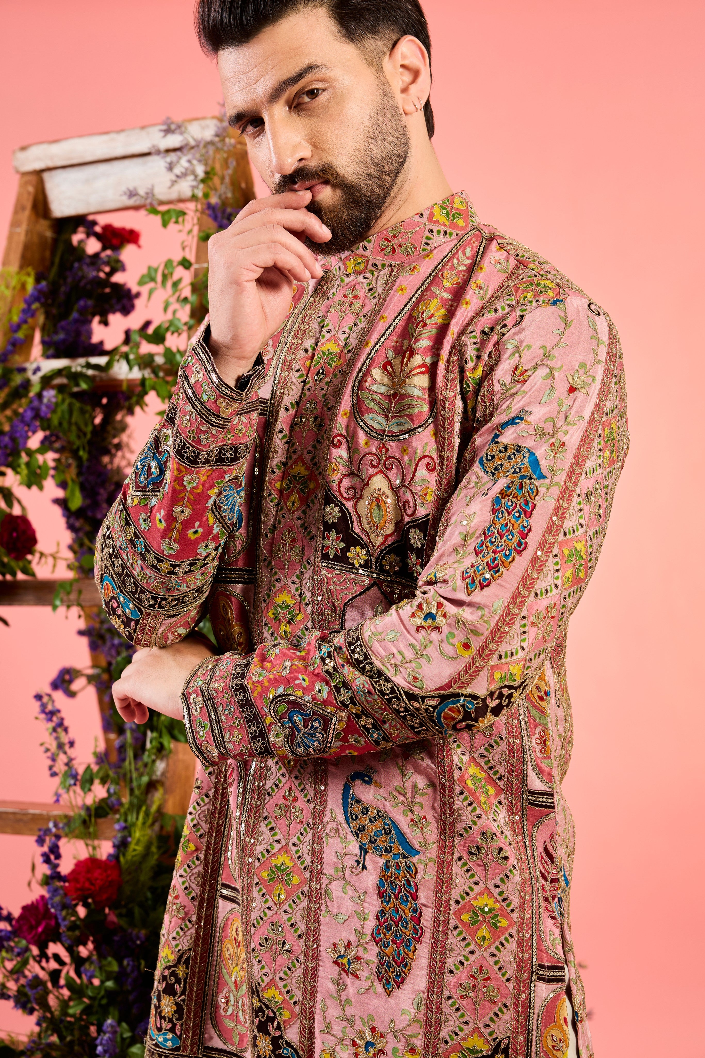 Elegant Pink Chikankari Kurta with Intricate Zari Detailing - Perfect for Festivals, Weddings & Ethnic Occasions