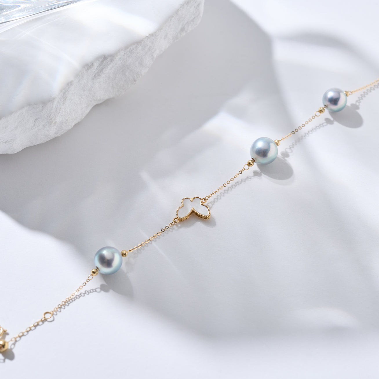 18K Solid Gold Silver Blue Akoya Pearl Bracelet for Women | Elegant Jewelry Gift for Wedding, Anniversary & Special Occasions | KB00051