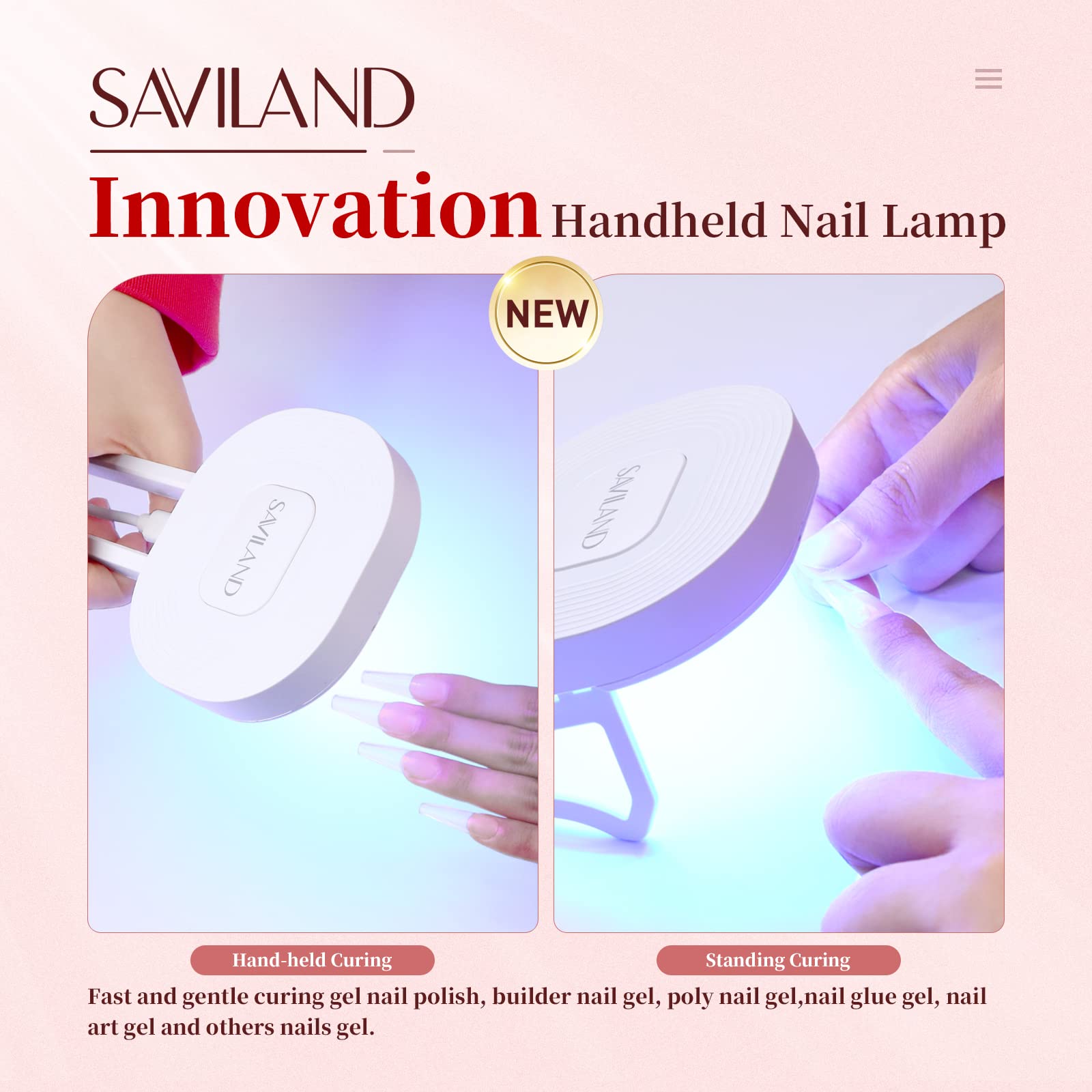 SAVILAND 36W UV LED Nail Lamp - Portable Handheld Gel Nail Dryer with Folding Stand for Home & Salon Use | Fast Curing for All Soak-Off UV Gel Nails | Perfect for DIY Nail Art & Professional Manicures