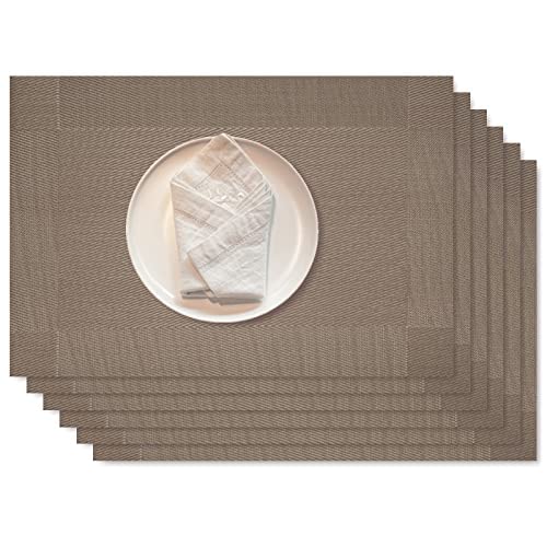 6-Pack PVC Heat-Resistant Placemats Set - Double Sided Washable & Easy Clean Table Mats for Dining, Kitchen, Restaurant - Golden Brown | Perfect for Everyday Meals, Dinner Parties & Holiday Gatherings