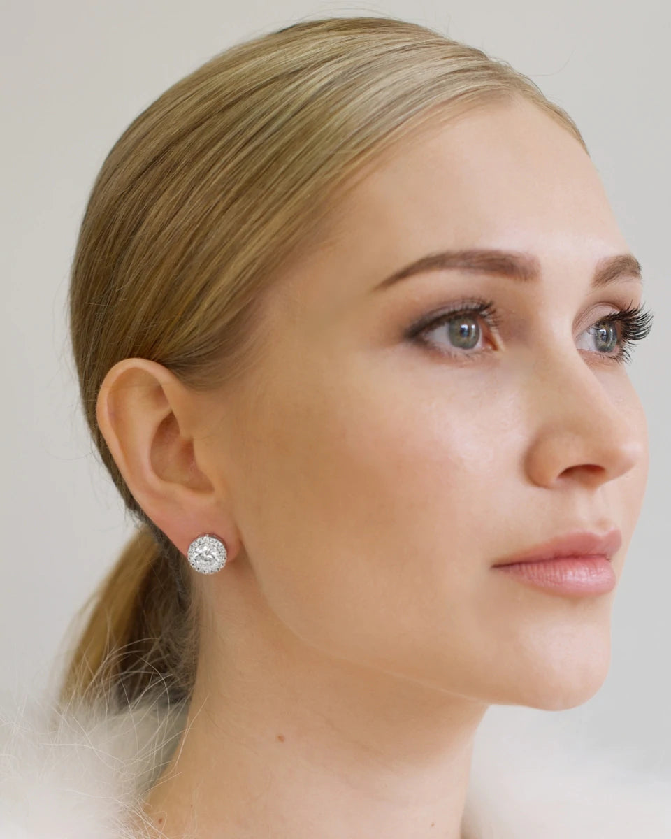 Elegant Wedding Earrings | Classic Crystal Halo Stud Earrings by Stephanie Browne – Perfect for Brides, Bridesmaids & Formal Occasions
