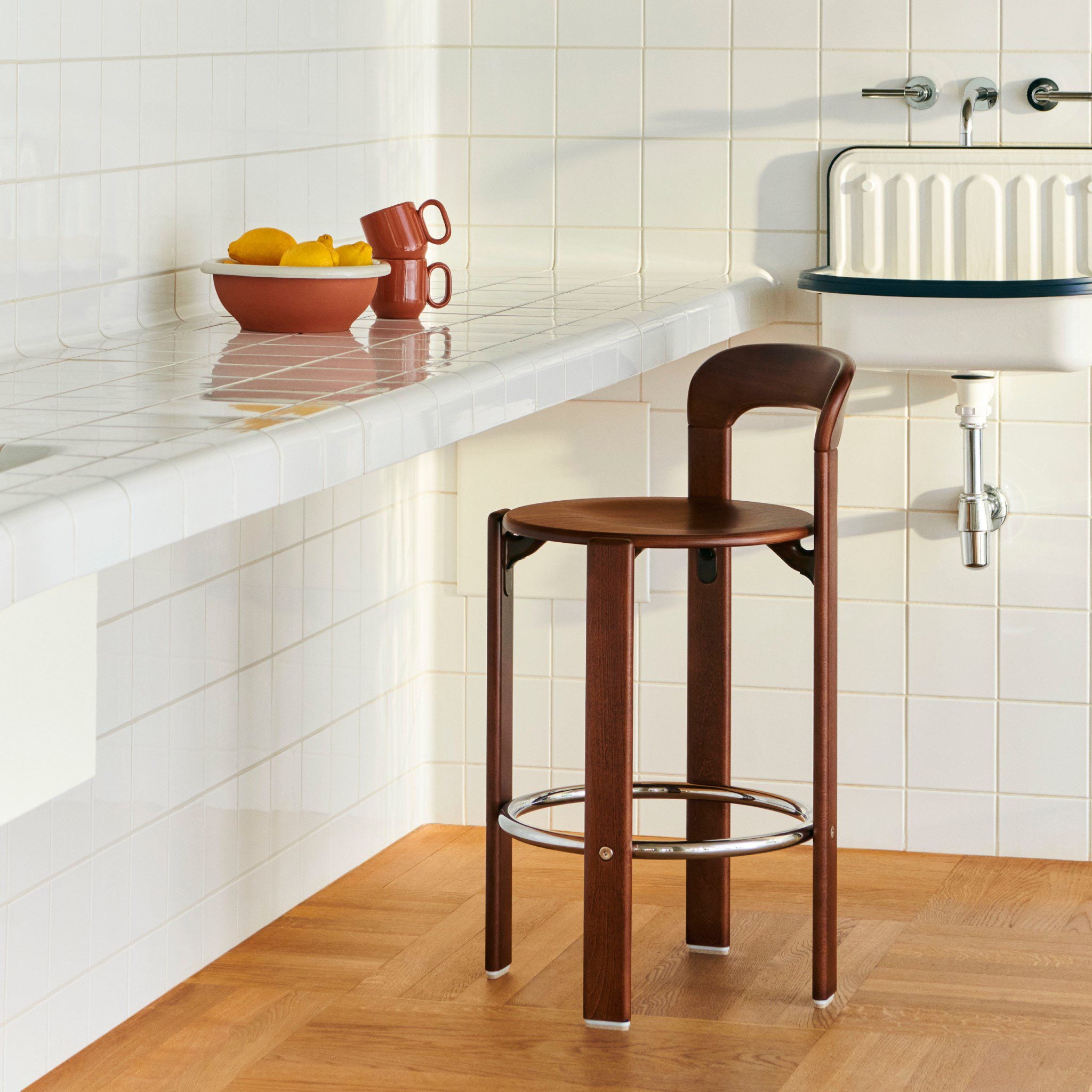HAY Rey Bar Stool Low - 65cm Umber Brown Wooden Counter Stool for Kitchen Island, Breakfast Bar & Dining Room - Modern Scandinavian Design