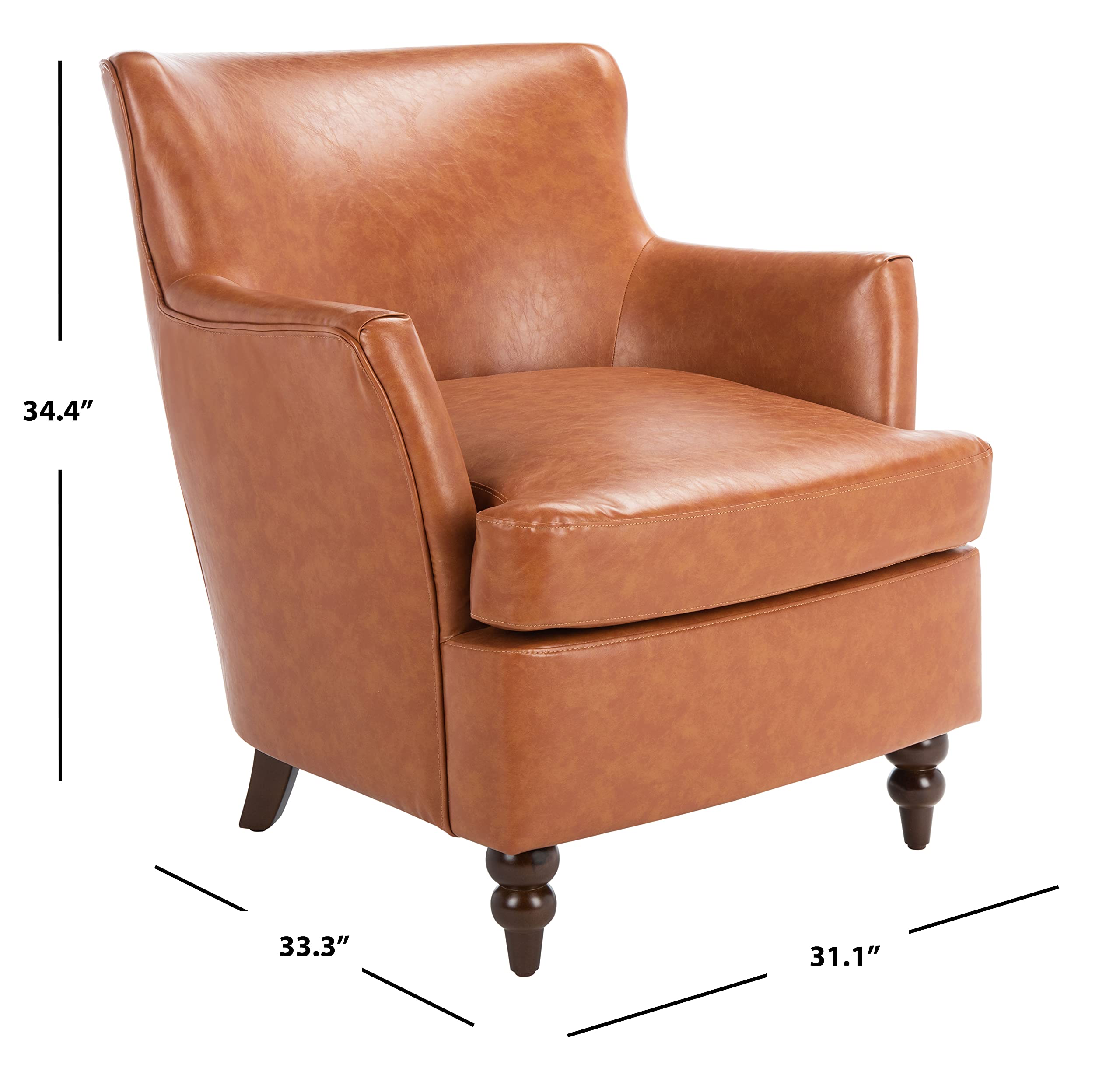 SAFAVIEH Levin Cognac Faux Leather Club Chair with Walnut Accent - Modern Living Room Furniture for Home Office, Lounge & Reading Nook