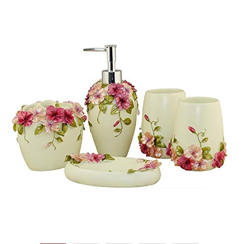 Premium 5-Piece Resin Bathroom Accessories Set - Soap Dispenser, Toothbrush Holder, Tumbler & Soap Dish | Modern Home Decor for Bathroom Organization & Spa-Like Experience