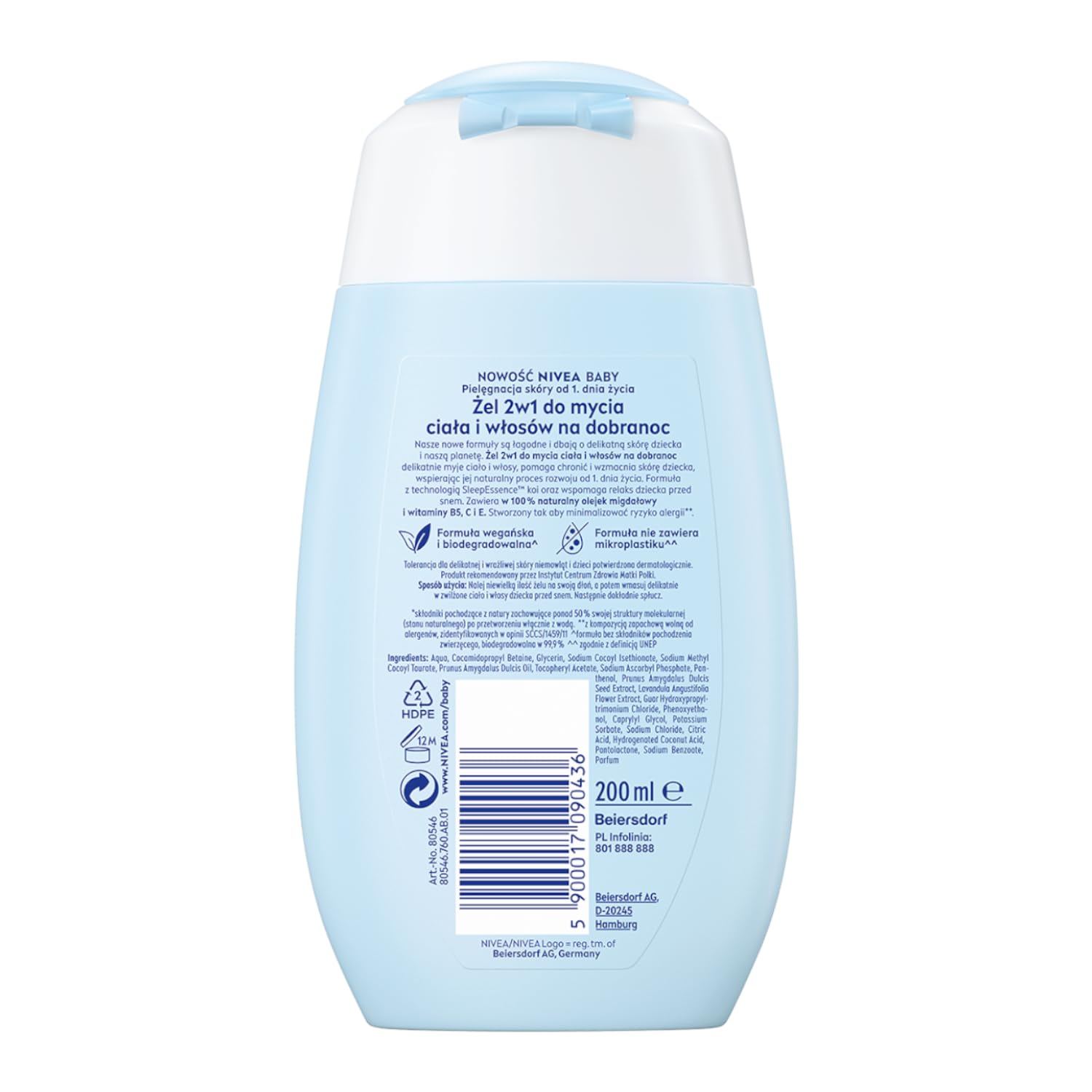 NIVEA BABY 2in1 Body & Hair Gel, 200ml - Gentle Nighttime Wash