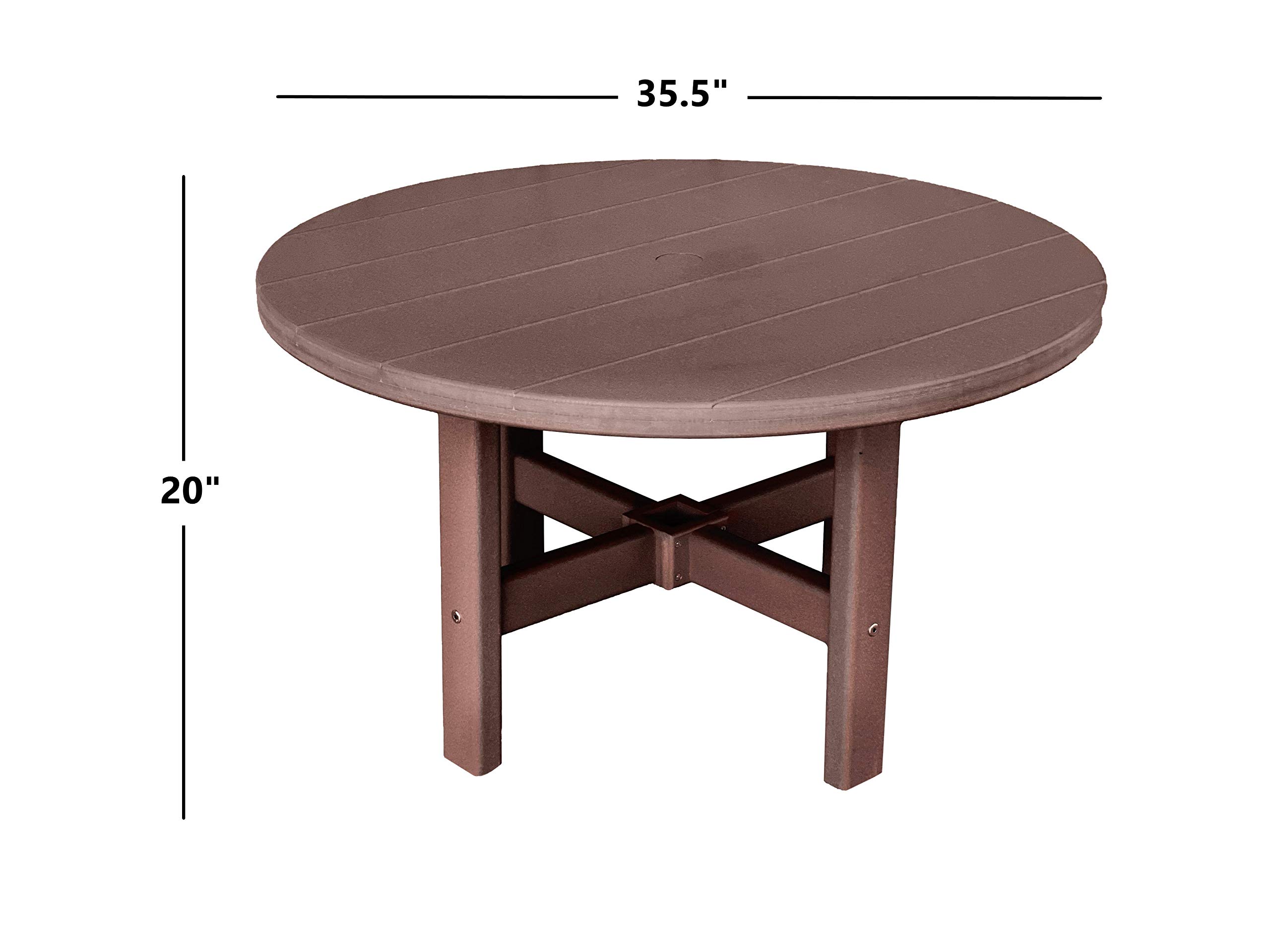 Phat Tommy Round Outdoor Coffee Table - Weather-Resistant Poly Resin Patio Furniture - Small All-Weather Side Table for Garden, Poolside & Backyard (Brown)