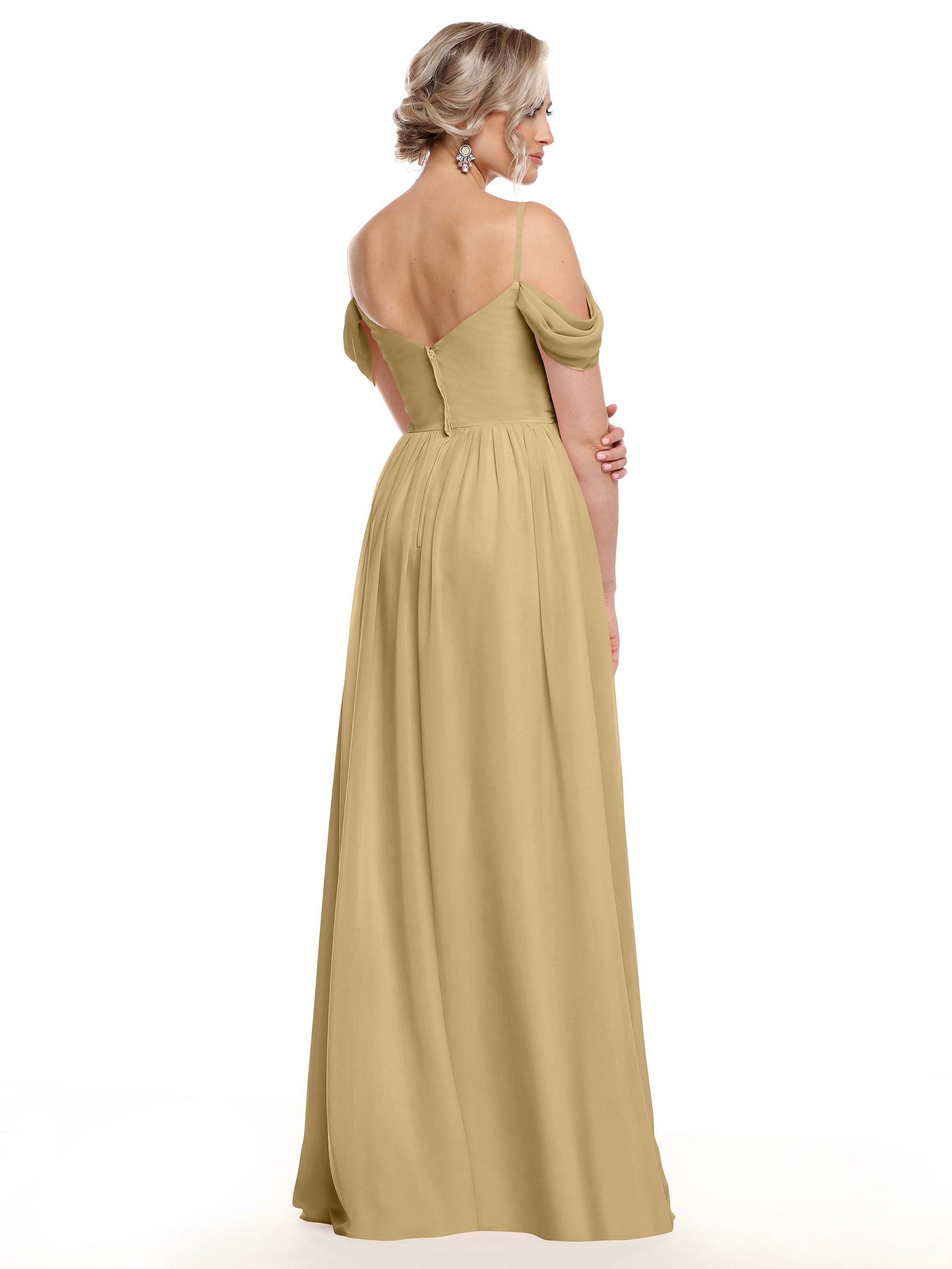 Elegant Off-the-Shoulder Chiffon Bridesmaid Dress with Spaghetti Straps - Perfect for Weddings, Formal Events & Special Occasions