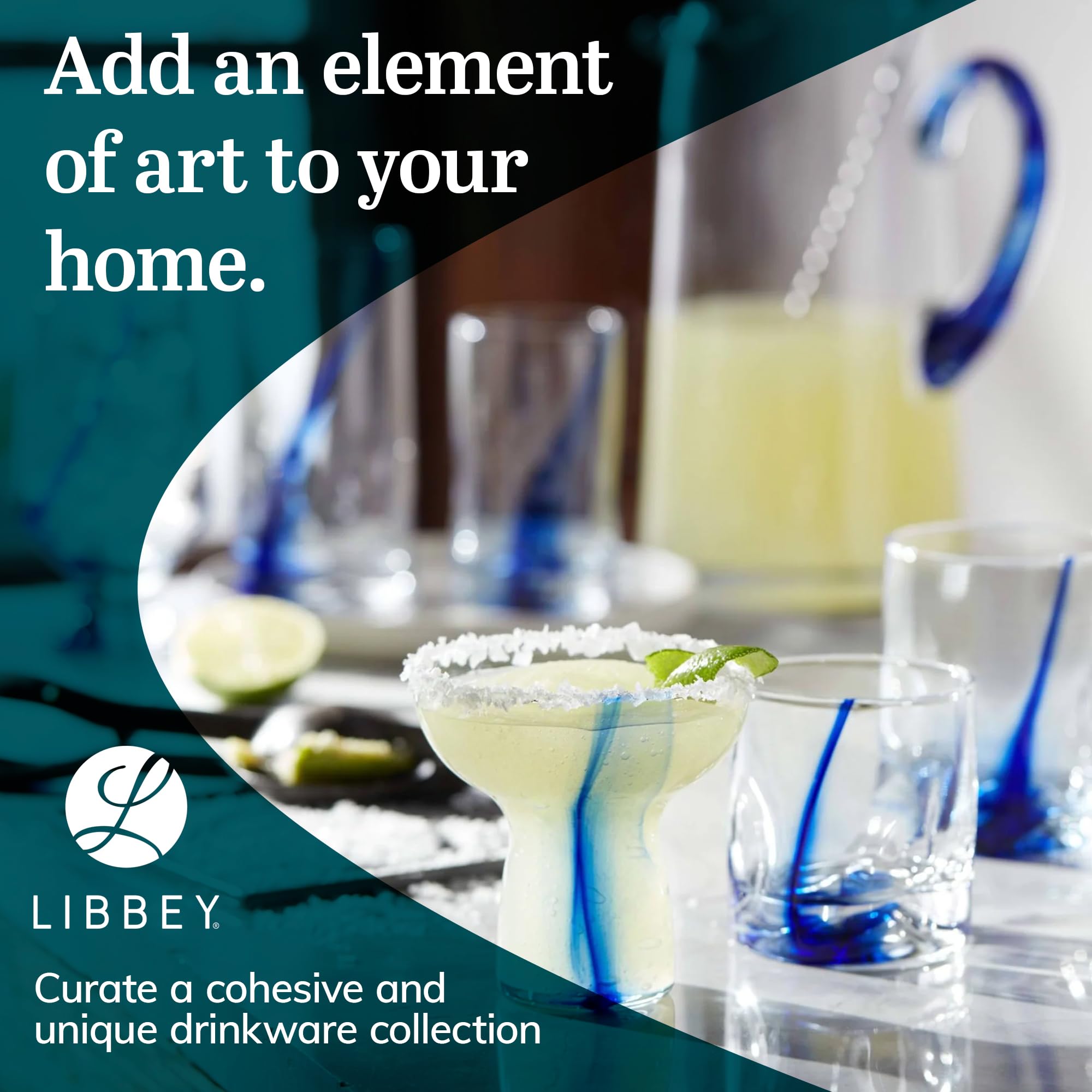 Libbey 99104 Blue Ribbon 16-Piece Glassware Set - Clear Tumbler & Rocks Glasses, Dishwasher Safe Drinkware for Cocktails, Iced Coffee & Entertaining