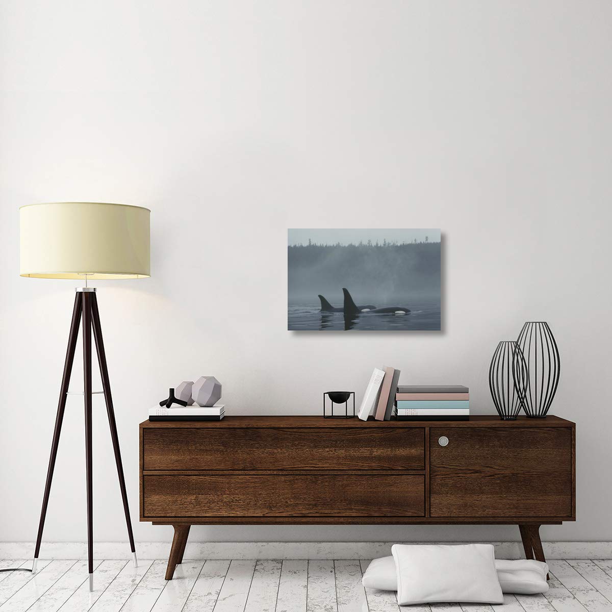 Orca Male and Female Surfing in Johnstone Strait BC Canada - Stunning Canvas Wall Art 30x20 Inches - Perfect for Living Room, Bedroom & Office Decor