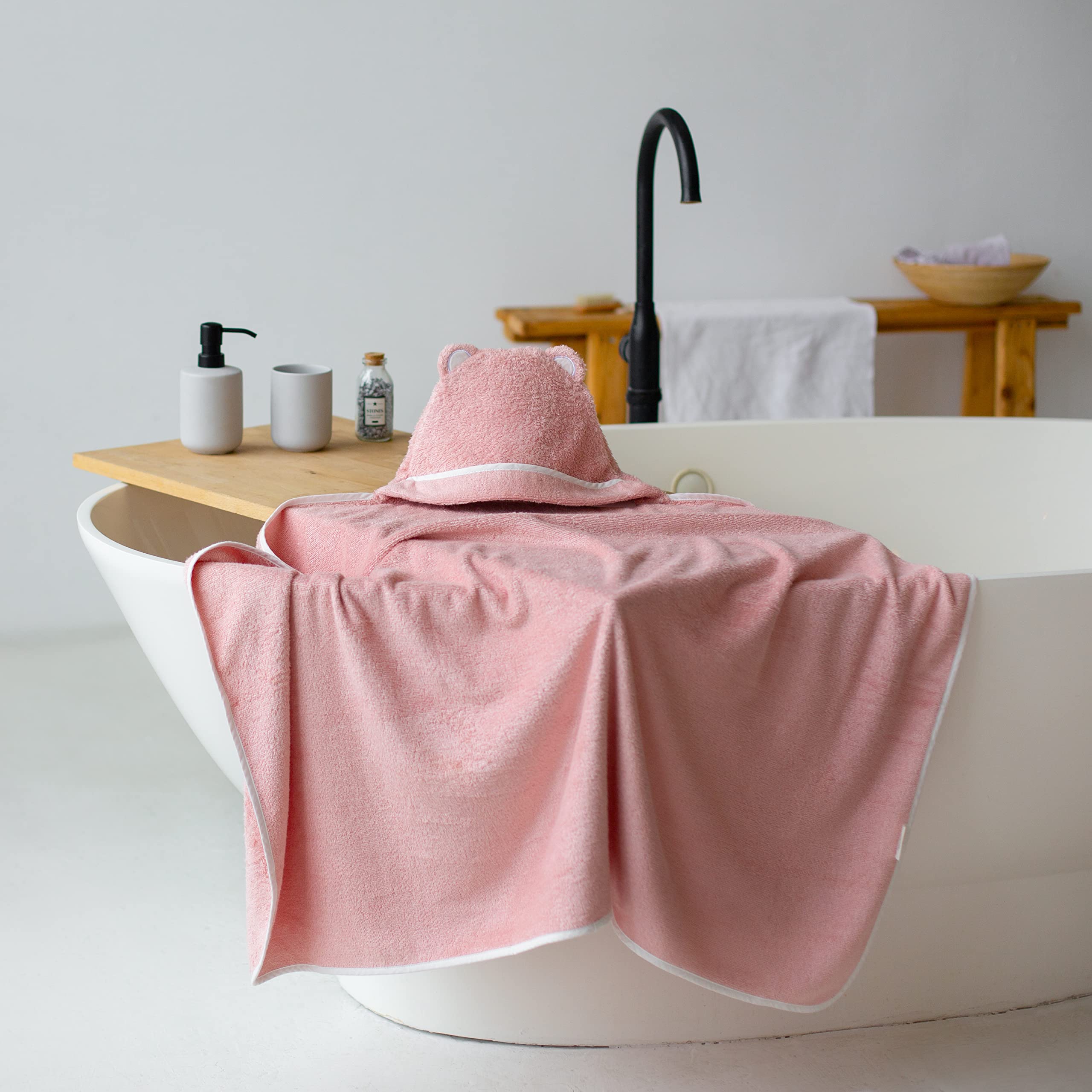 Premium Soft Bamboo Rayon Toddler Hooded Towel - Large Absorbent Baby Bath Towel for Boys & Girls - Ideal for Swimming, Bath Time & Beach (Pink)
