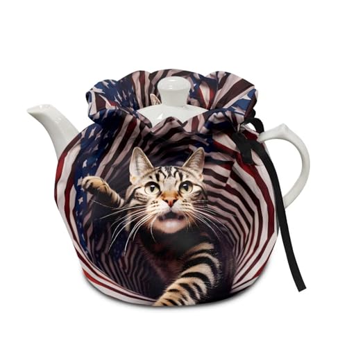 Cat and American Flag for 4th of July